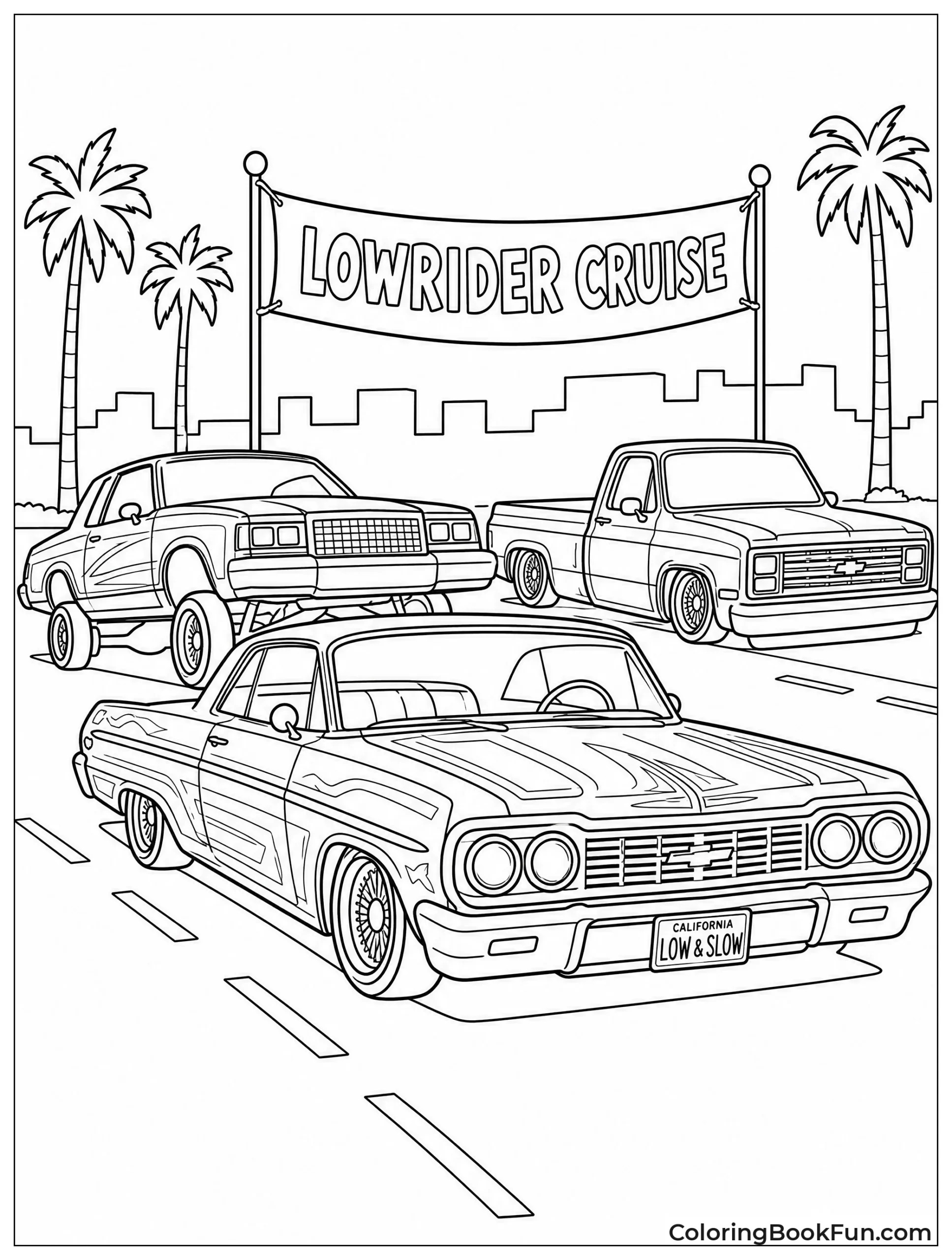 Lowriders Drive Together in Line