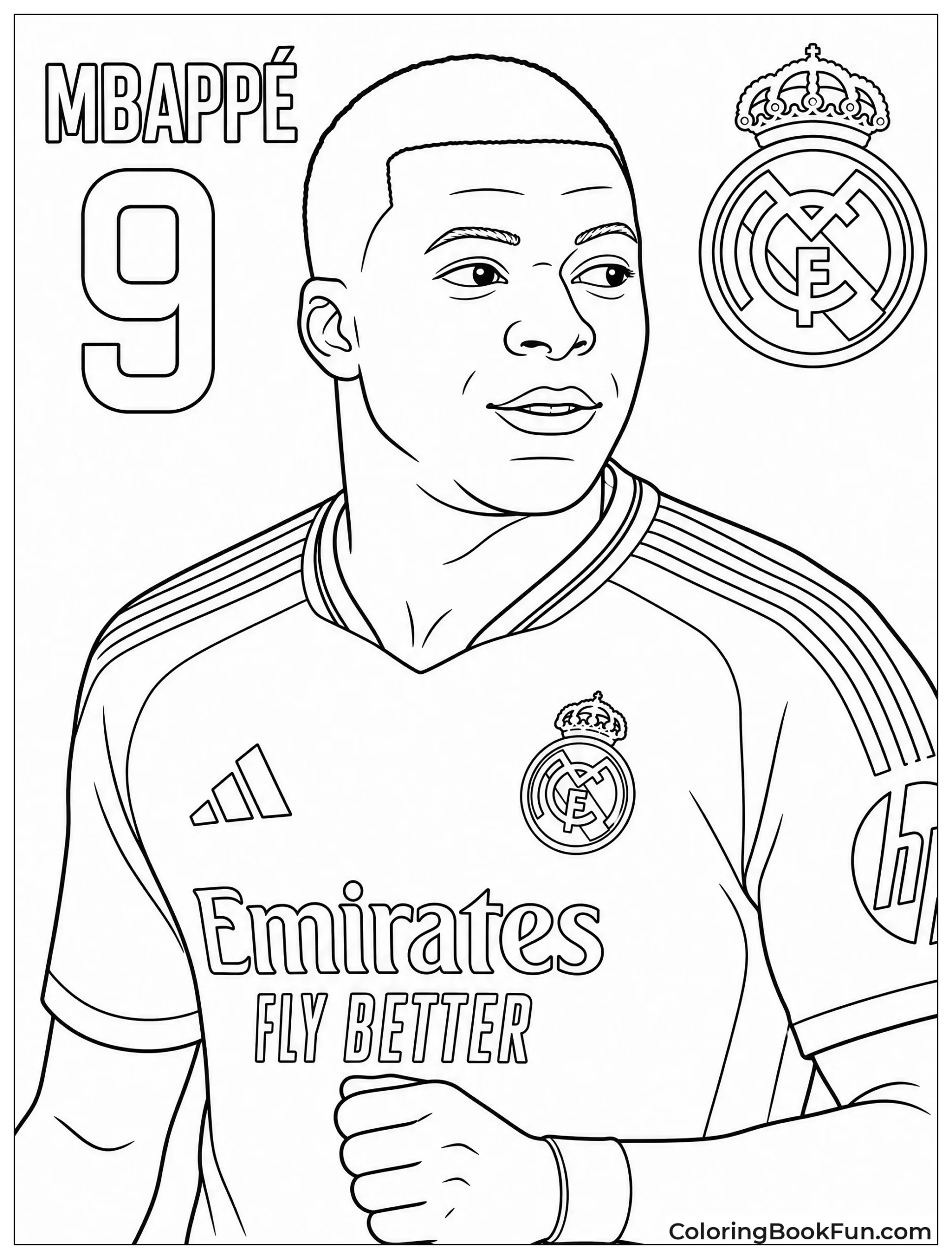 Mbappé Face Ready for Coloring