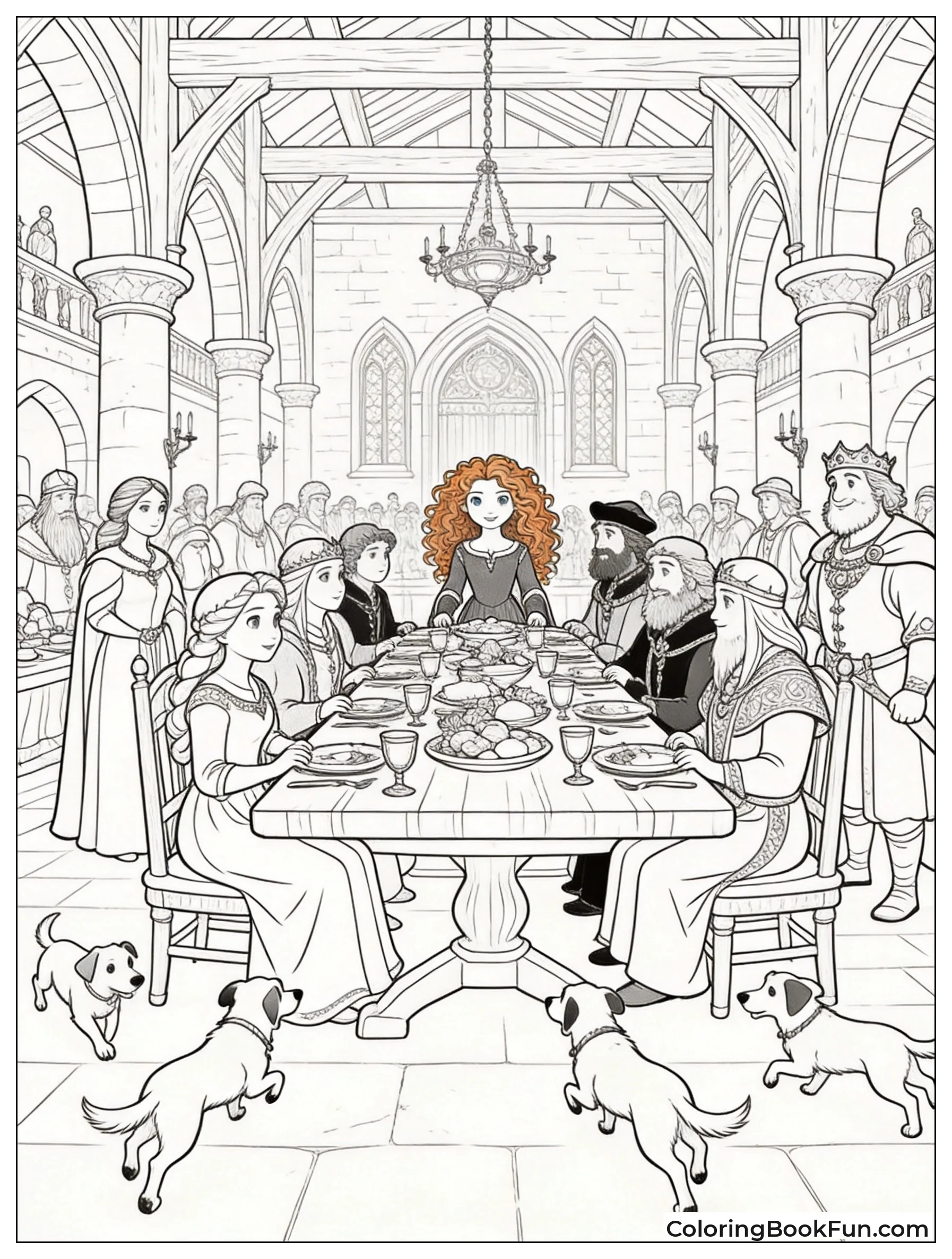 Family Having Big Feast in Hall