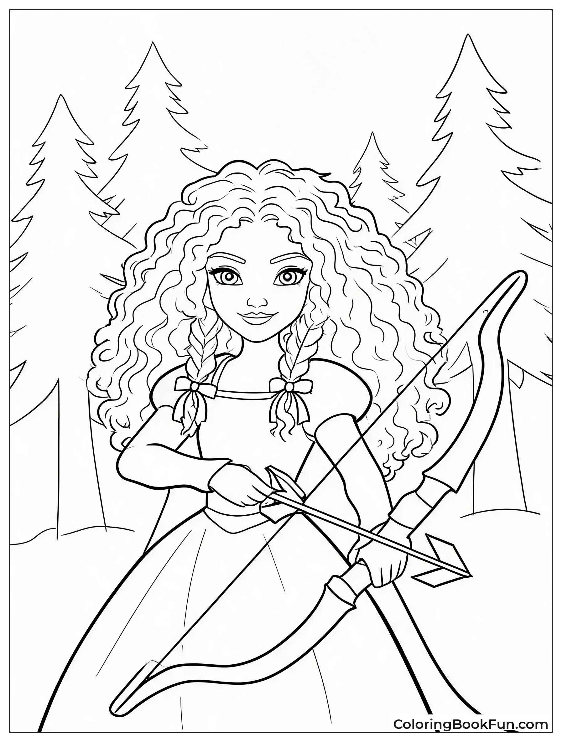 Merida Aims Her Bow in Forest