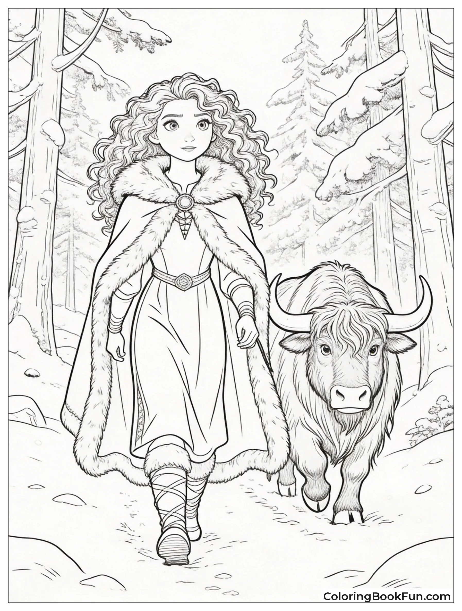 Merida Walking in Snowy Forest
