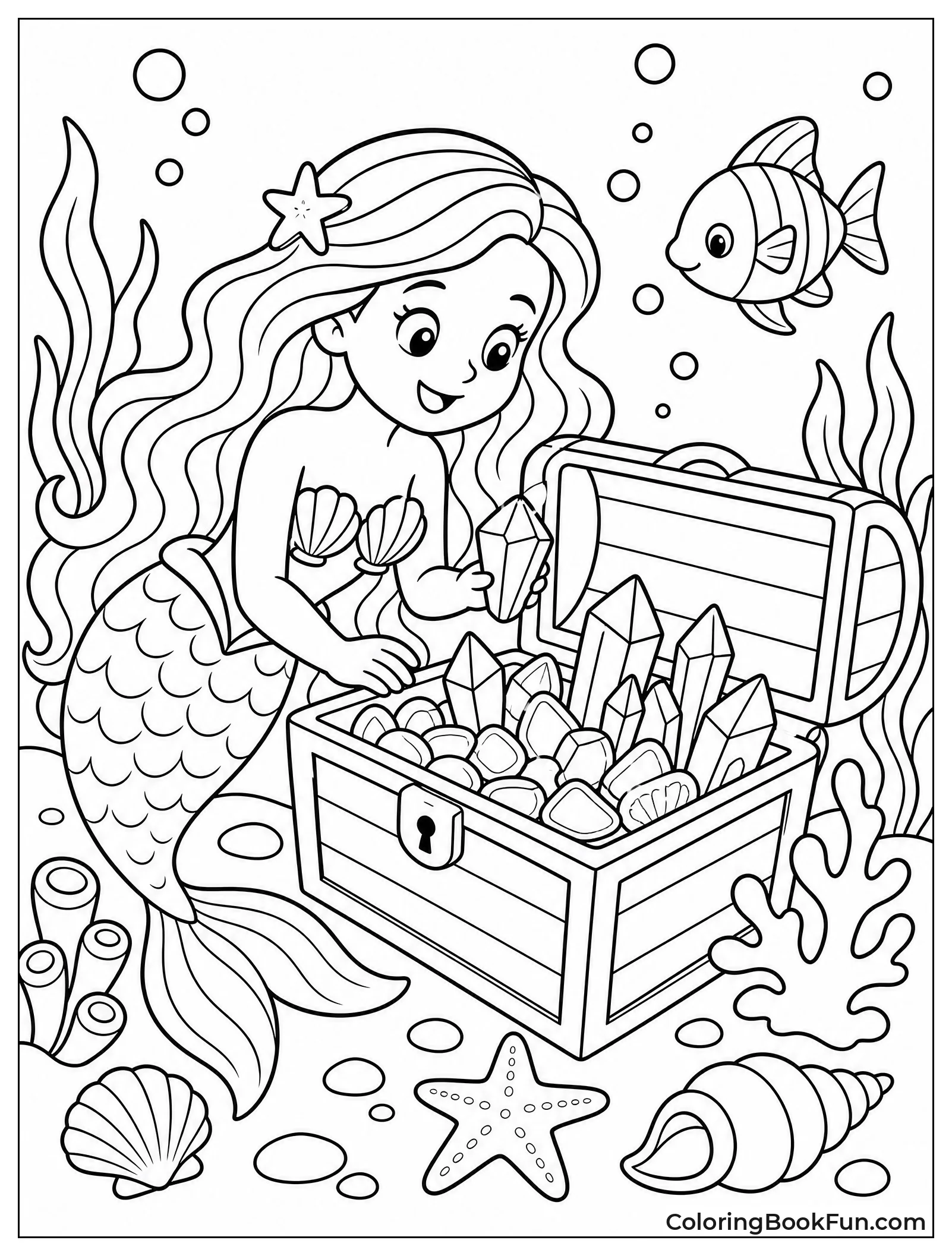 Mermaid Discovers Crystal Treasure Chest