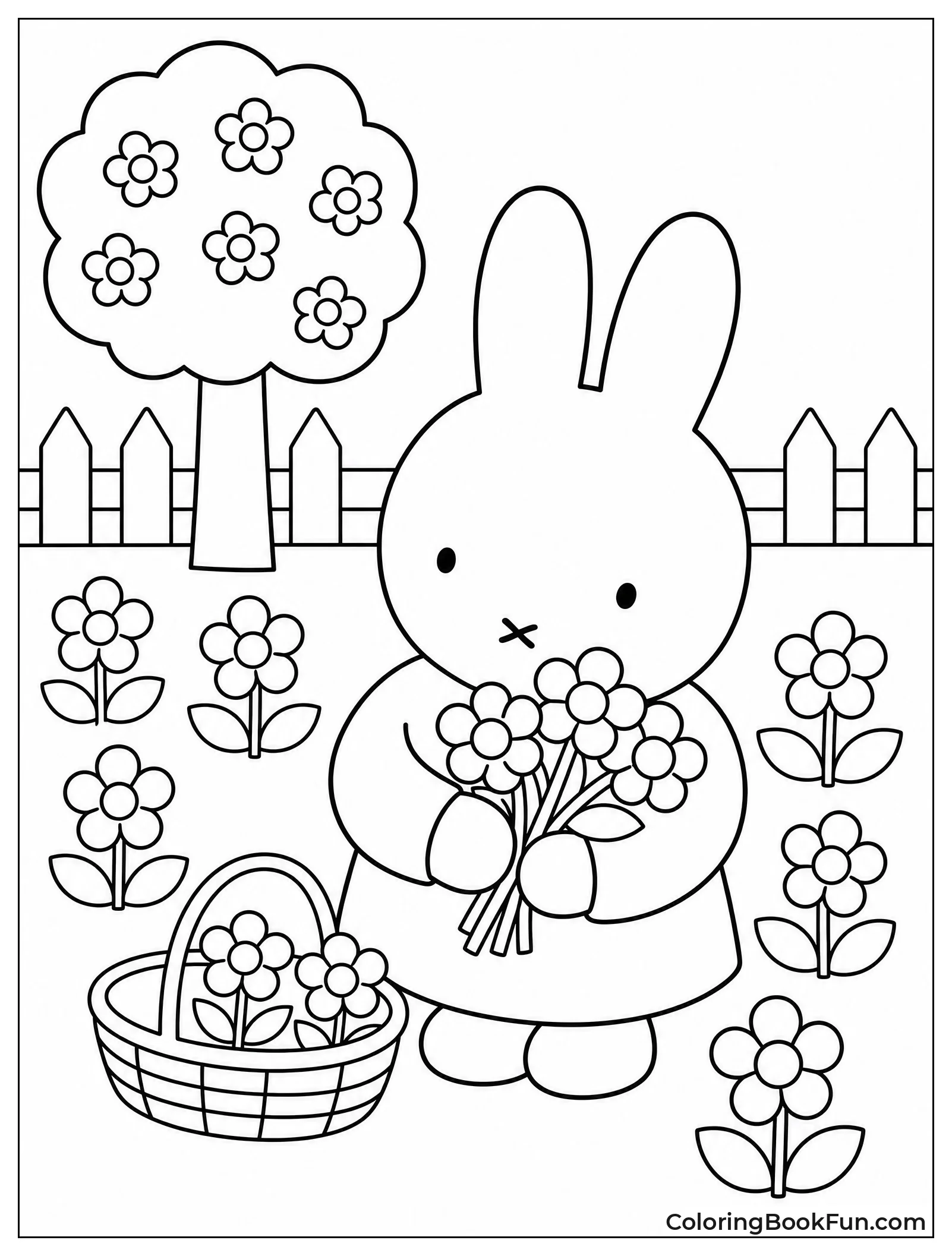 Miffy Gathering Flowers in Garden