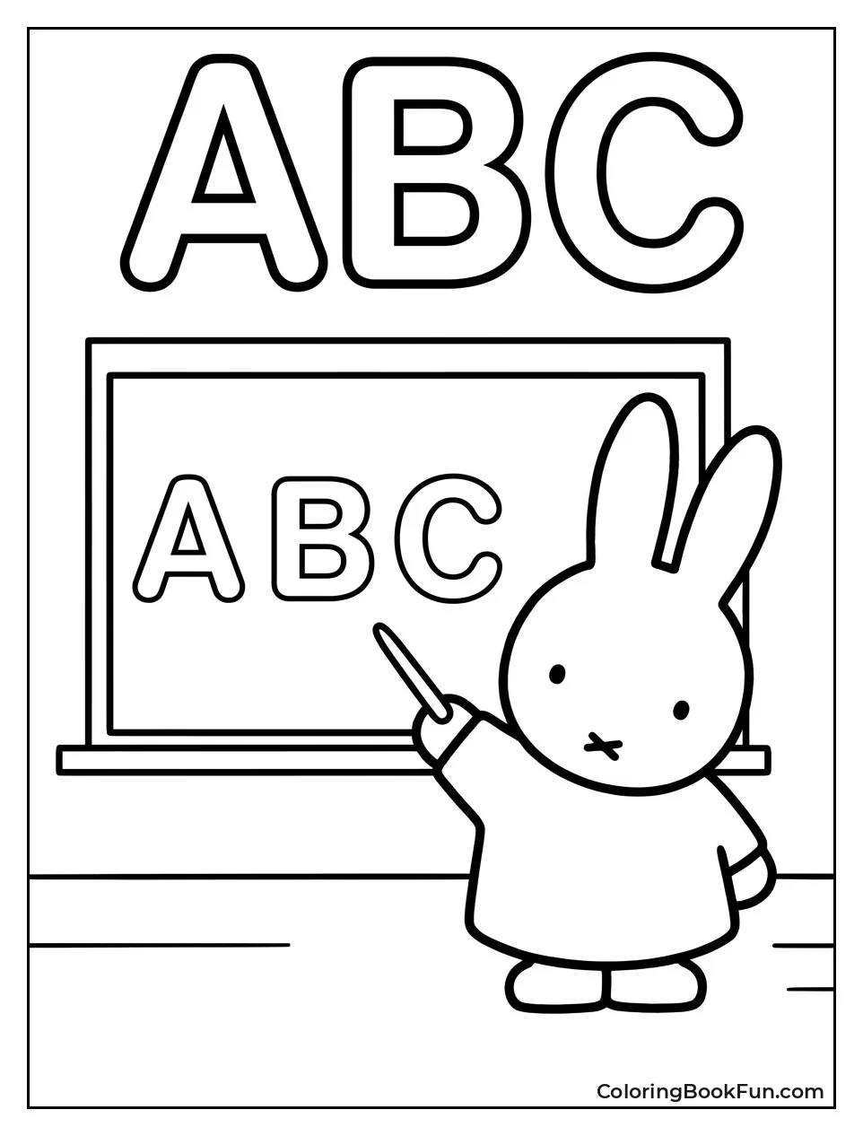 Miffy Learning ABCs on Chalkboard