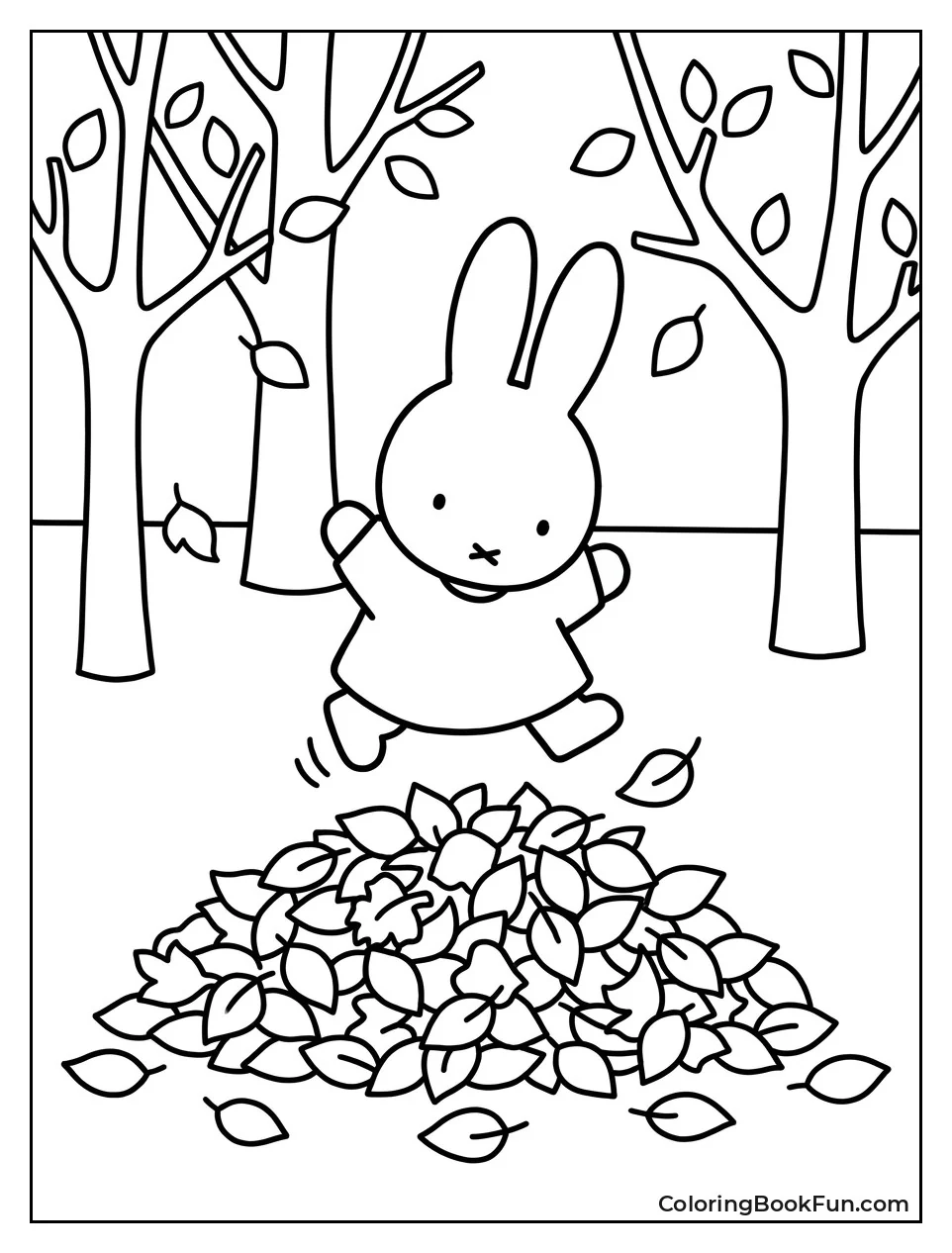 Miffy Jumping in Autumn Leaves