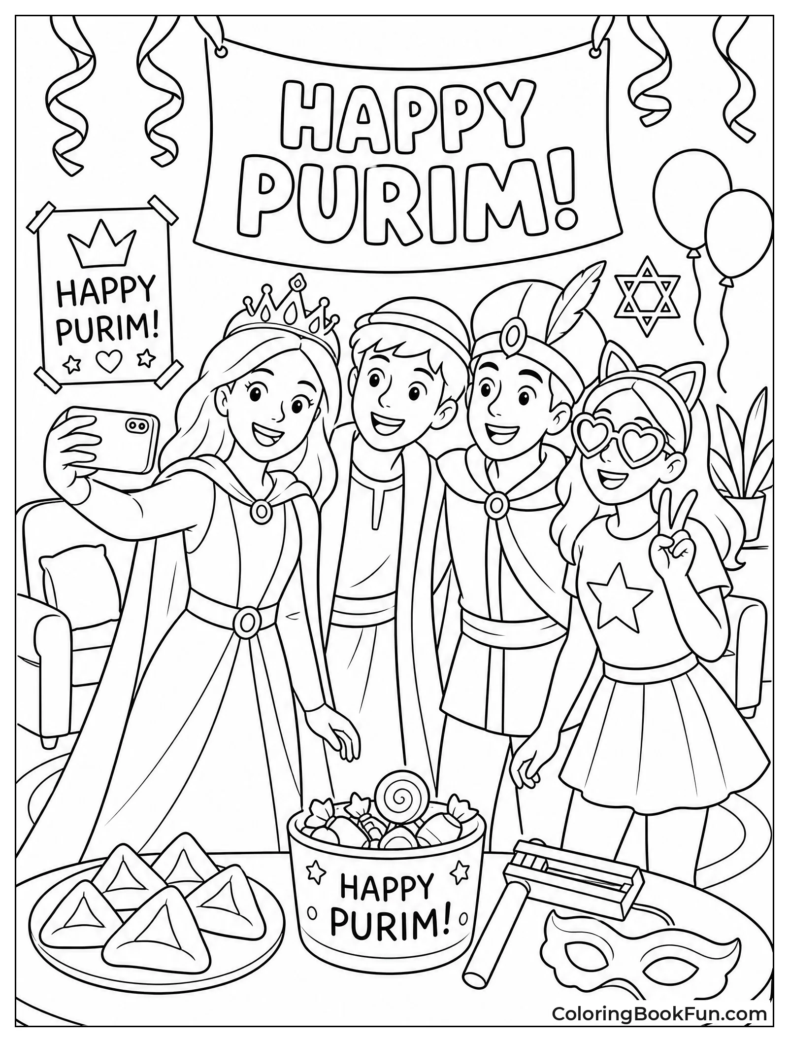 Teens Take Selfies at Purim Party