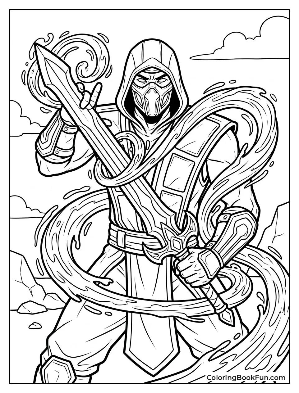 Rain Holds Sword with Water