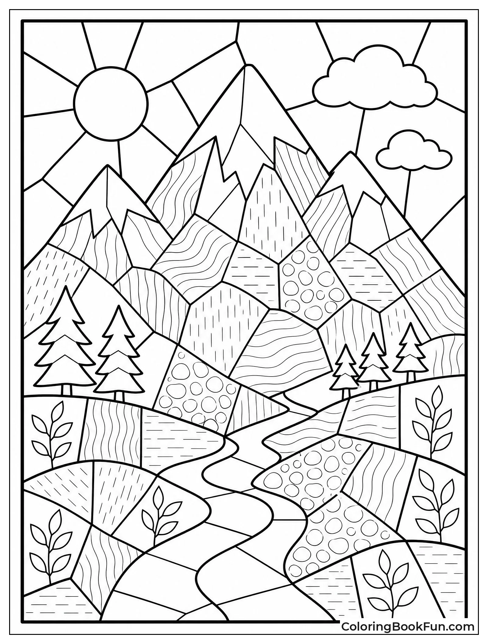 Mosaic Mountain Forest Scene