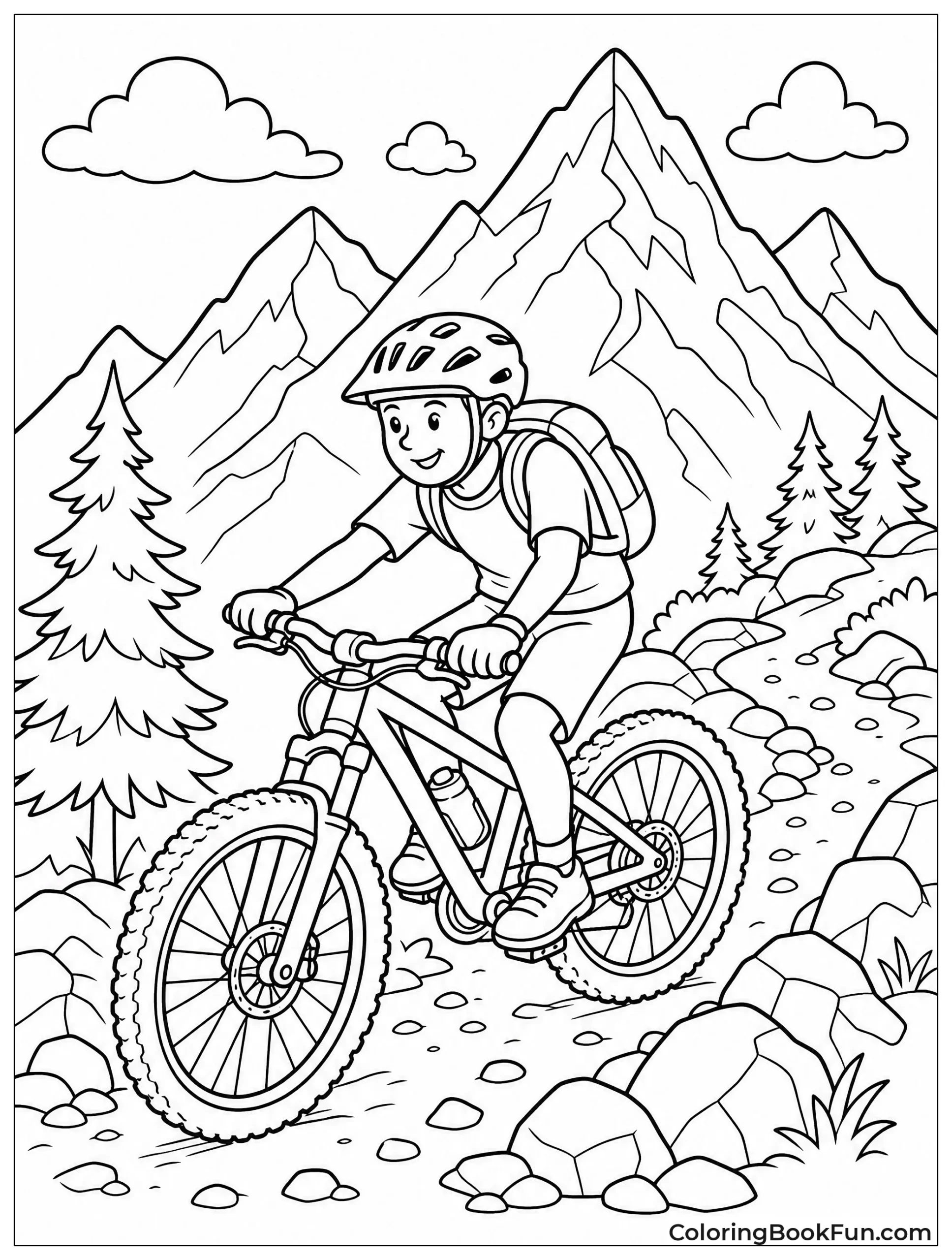 Biker Riding on Rocky Trail
