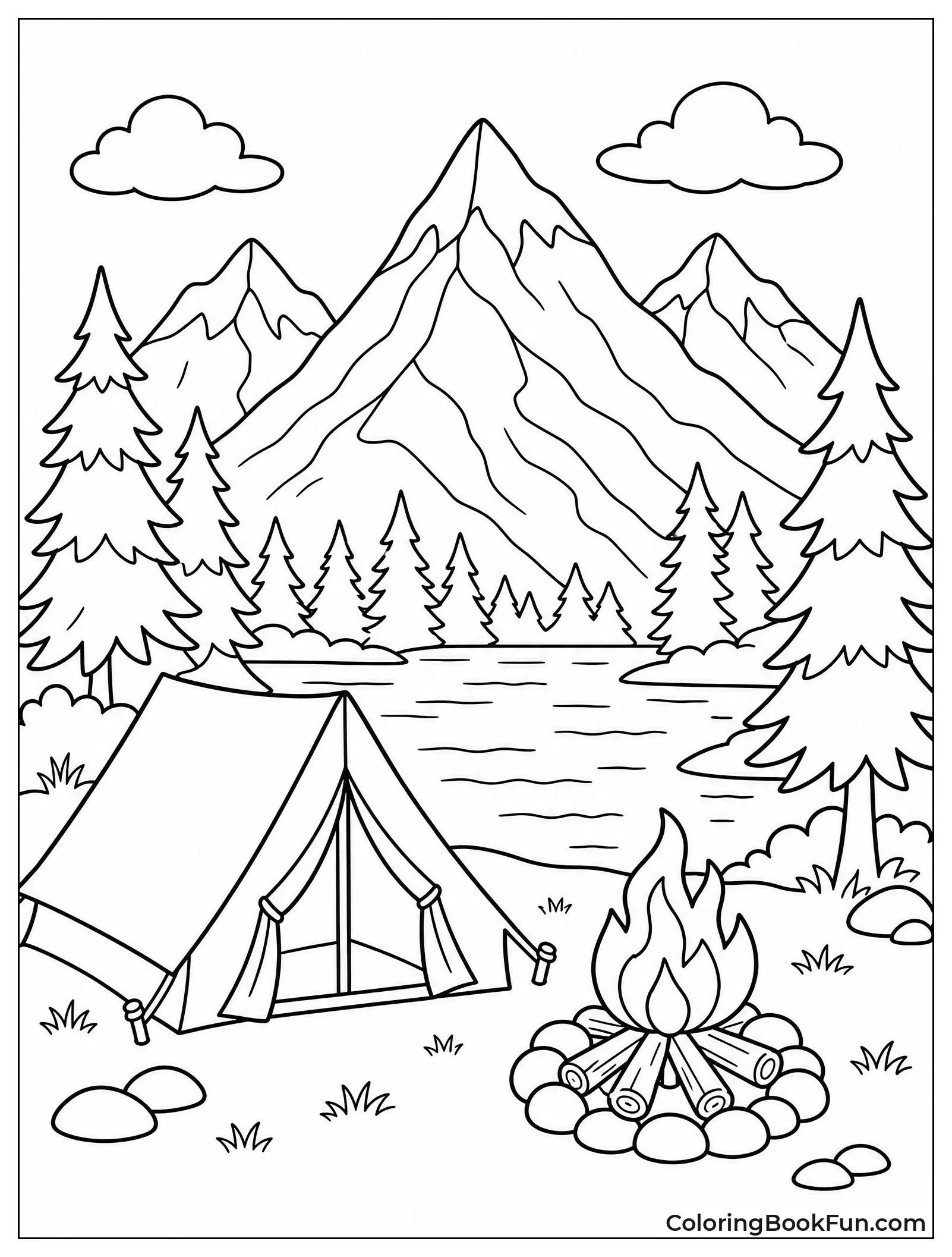 Tent Pitched by Mountain Lake
