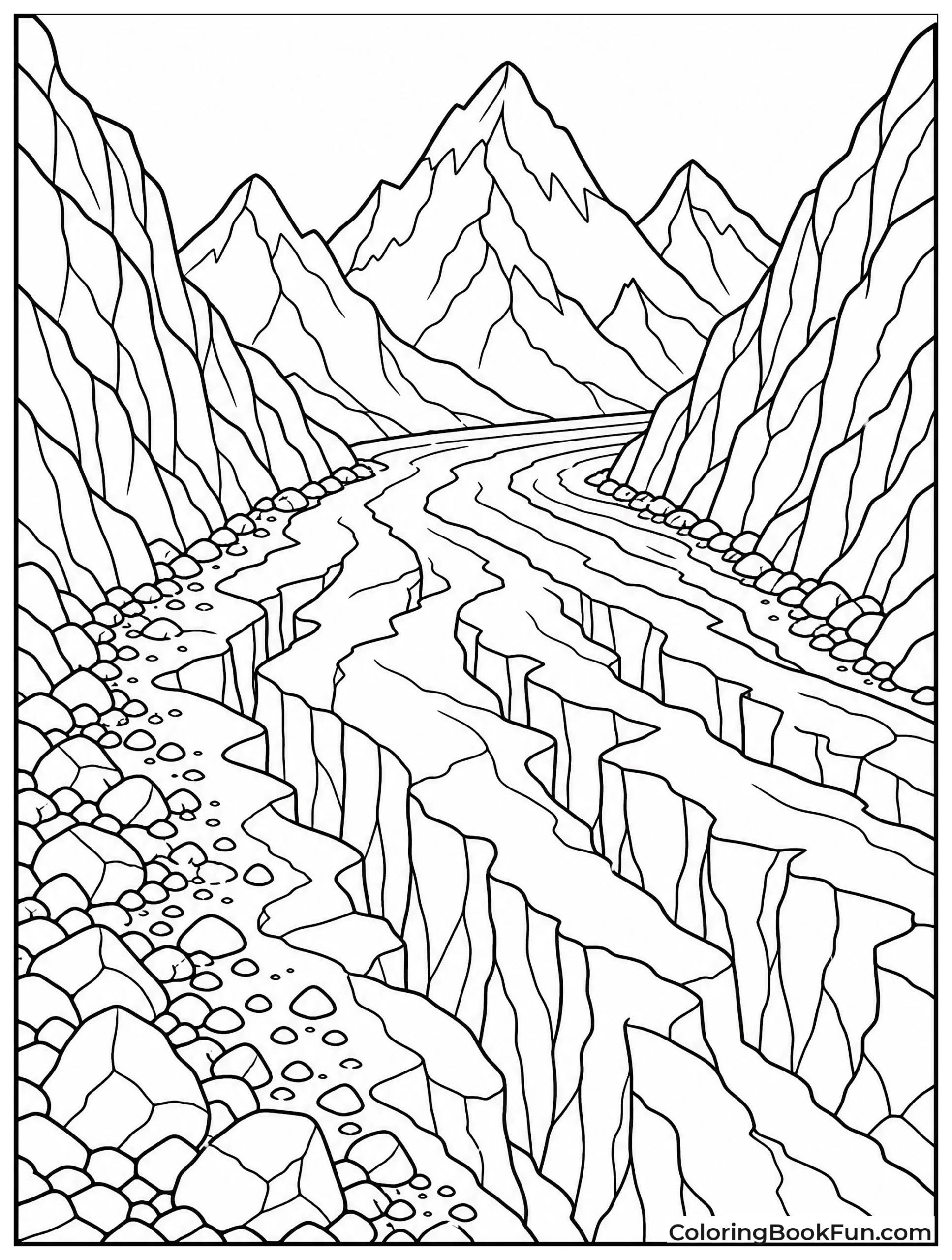 Glacier Flowing Between Mountains