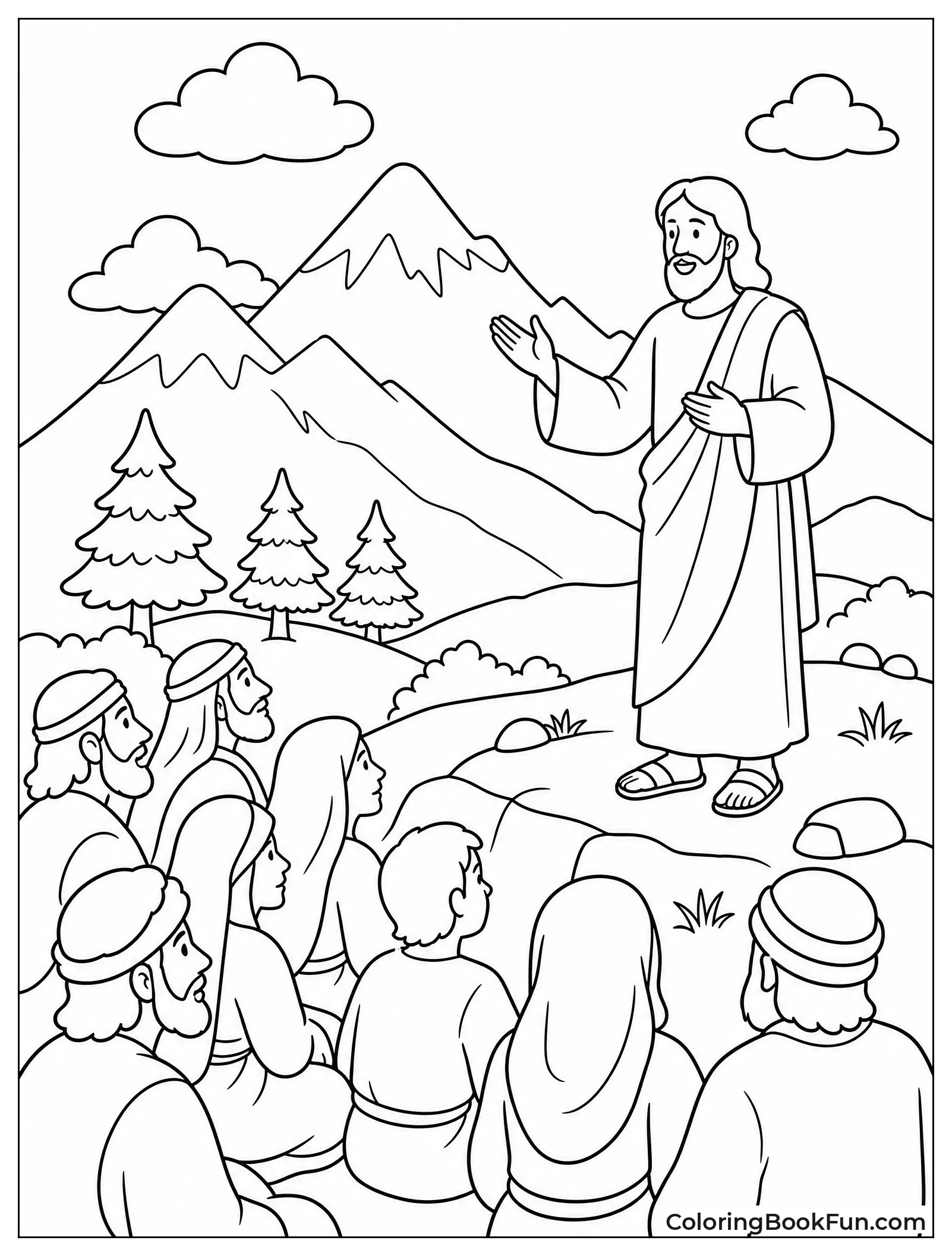 Jesus Teaches the Crowd Below