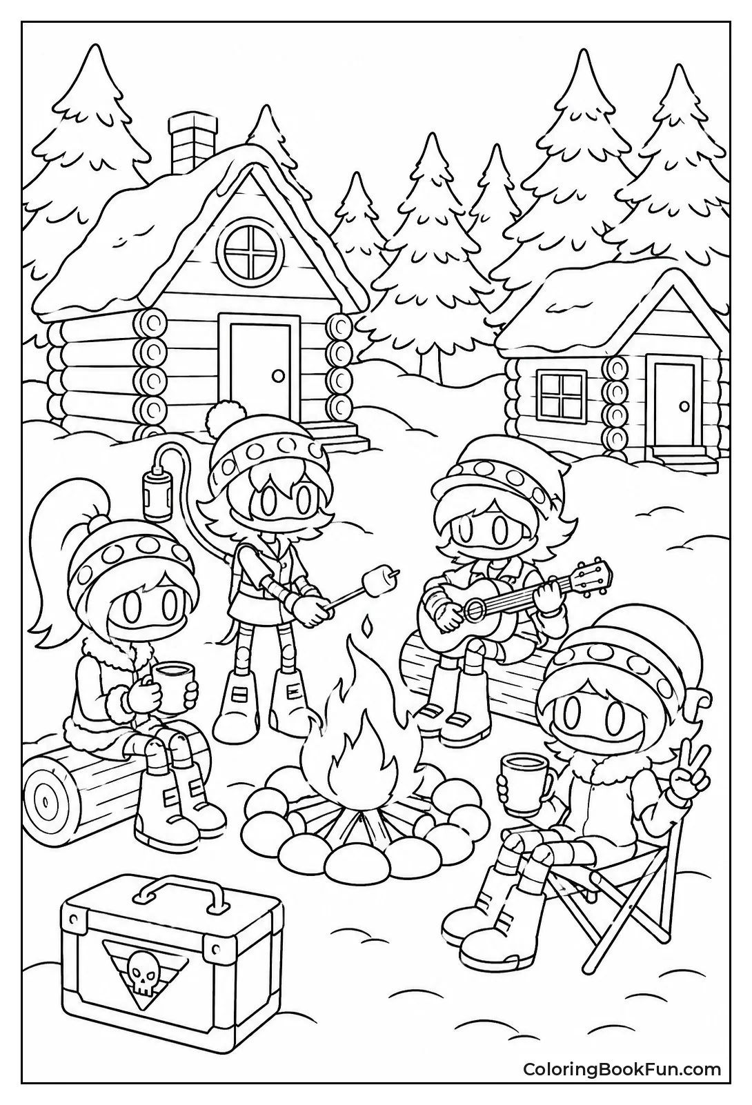 Campers Sit by Campfire in Snow