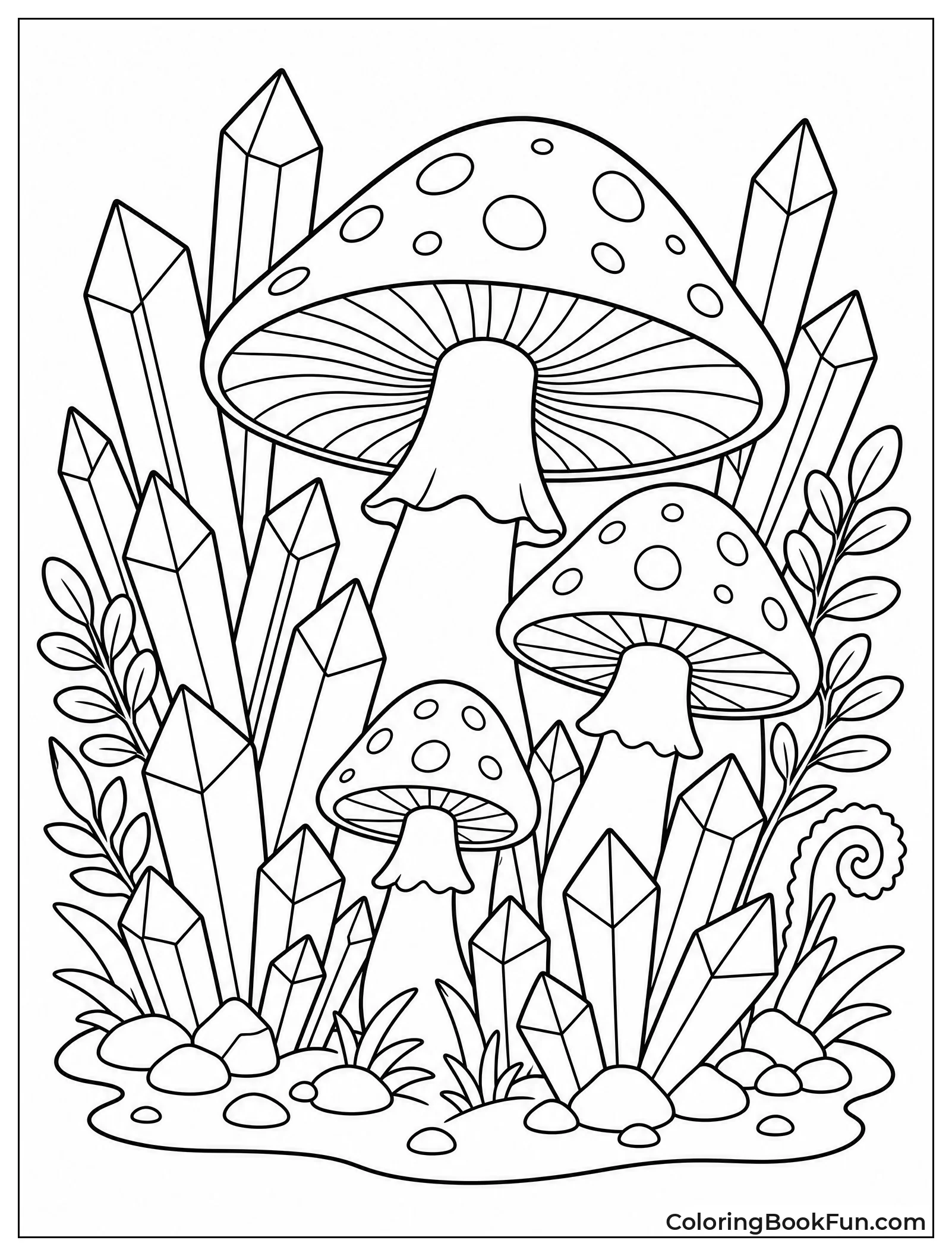 Crystals around Large Forest Mushrooms