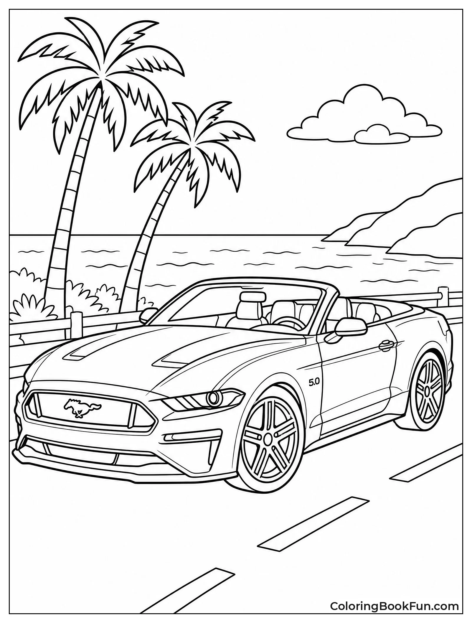 Mustang Convertible Parks by Ocean