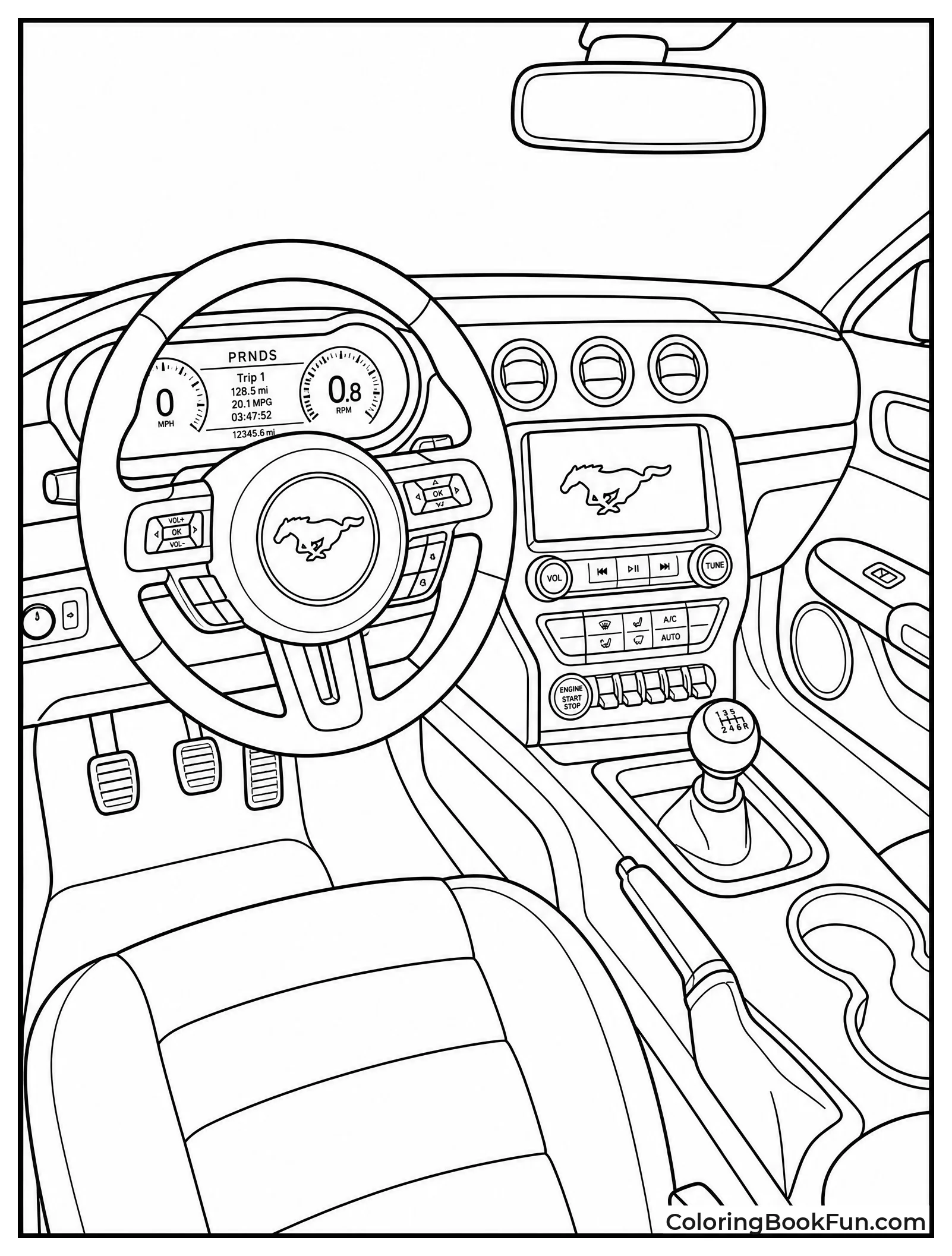 Pony Logo Sits on Steering Wheel