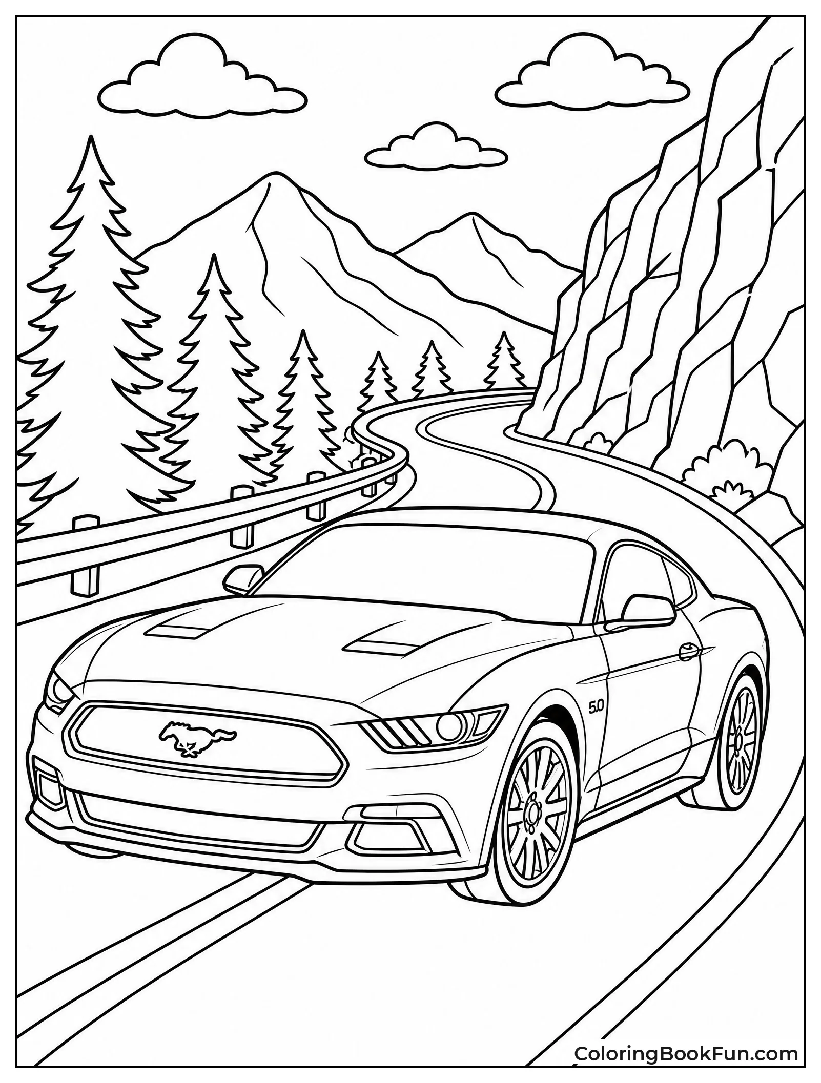 Mustang Drives on Winding Mountain Road