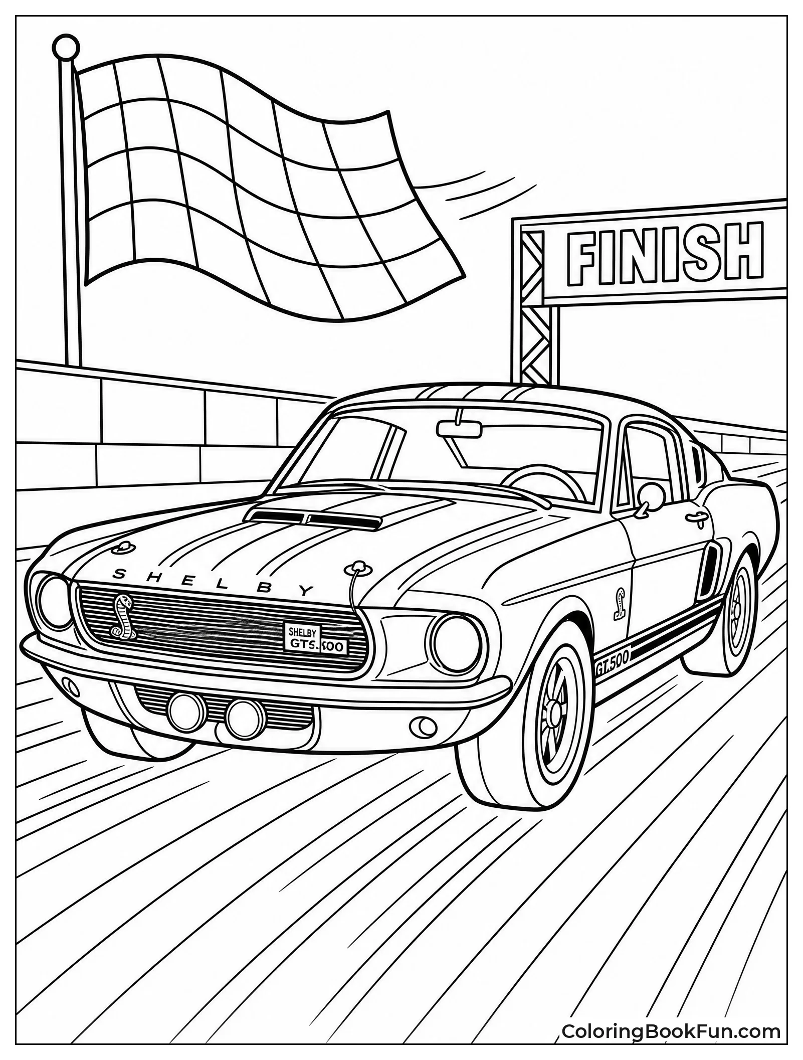 Shelby Gt500 Races Past Checkered Flag