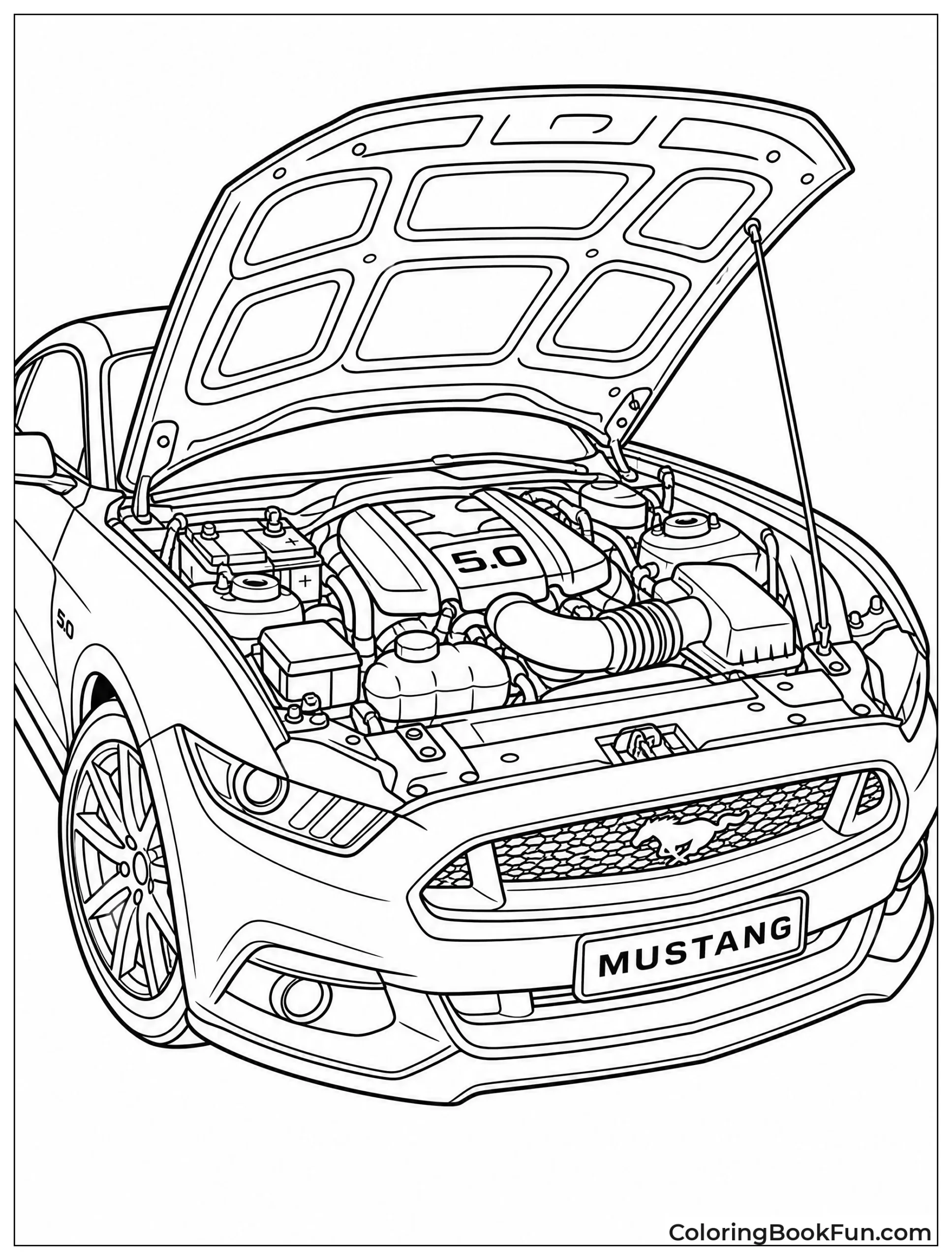 Open Hood Reveals Shiny V8 Engine