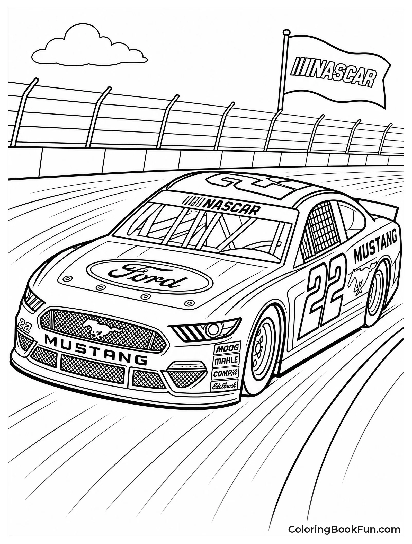 Nascar Mustang Speeds on Racetrack