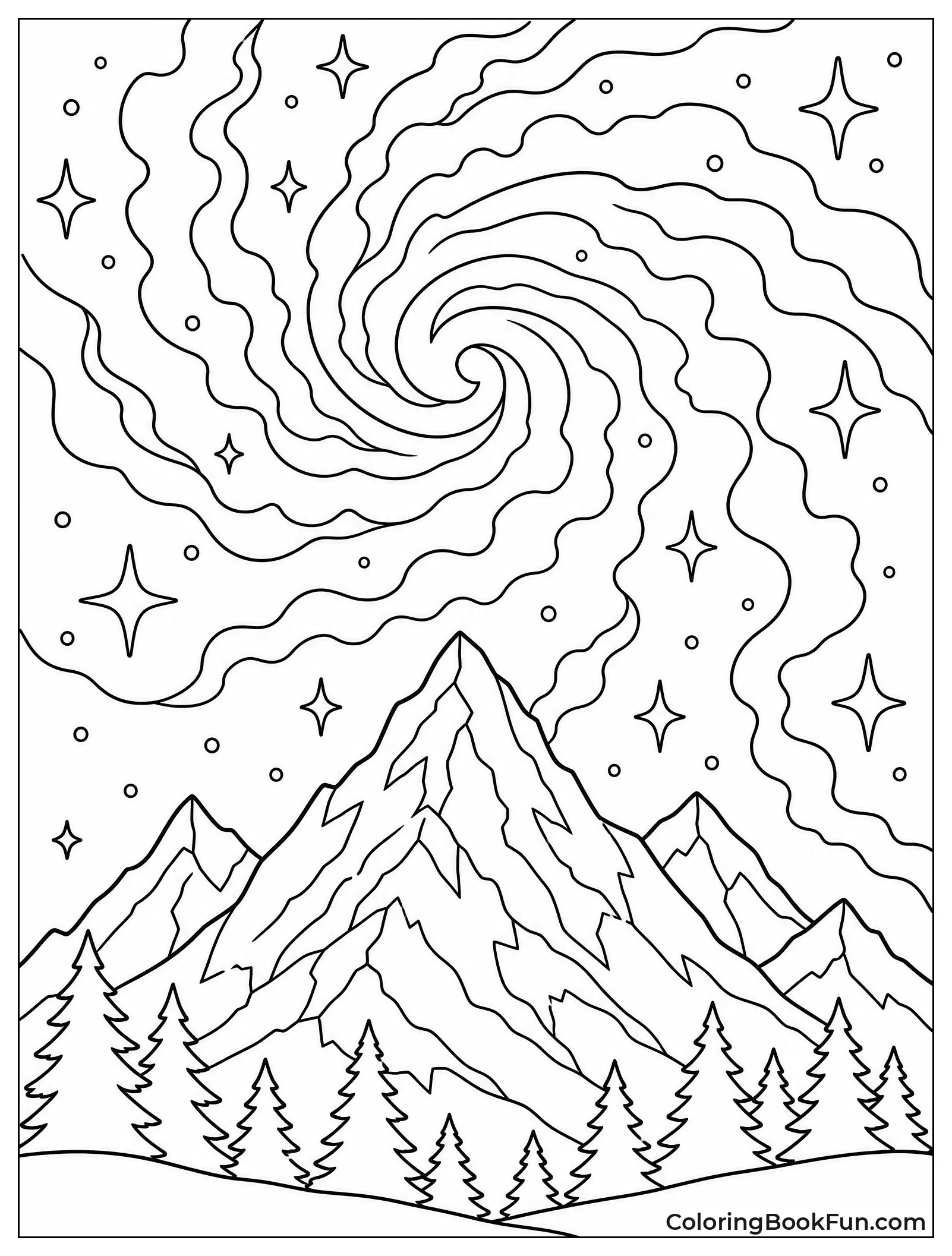 Mountains under Swirling Nebula