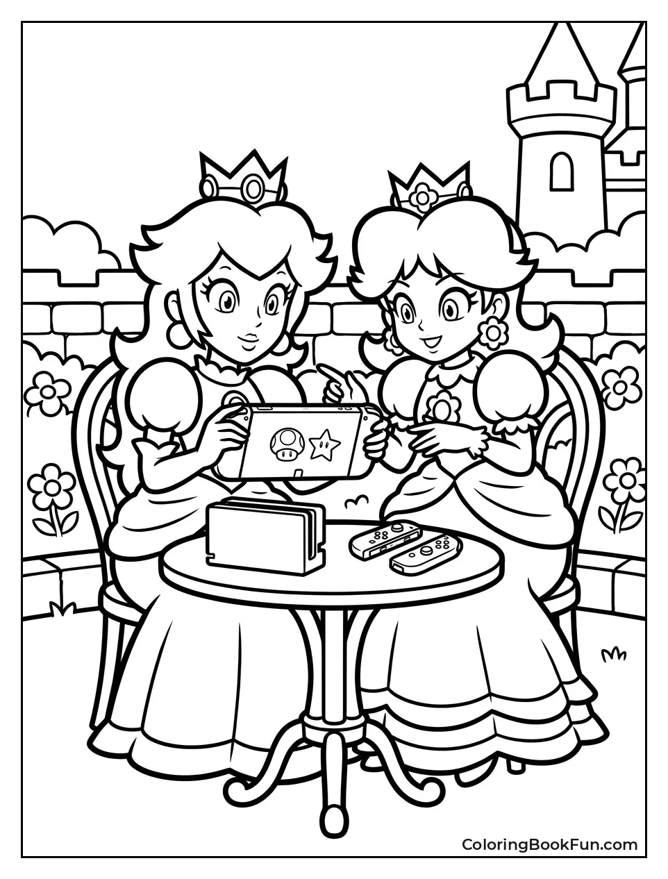 Peach and Daisy Having Tea