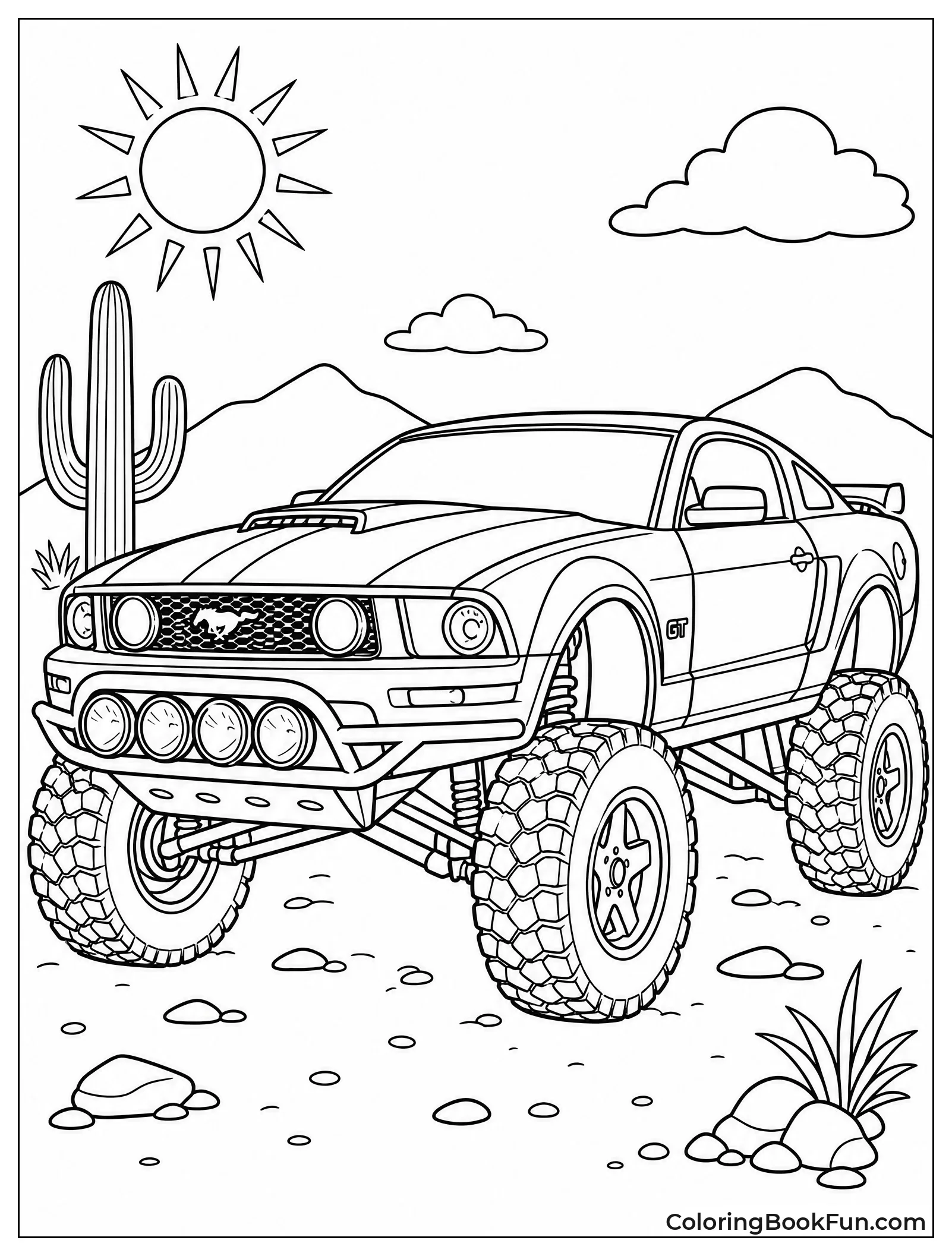 Lifted Mustang Races Through Desert