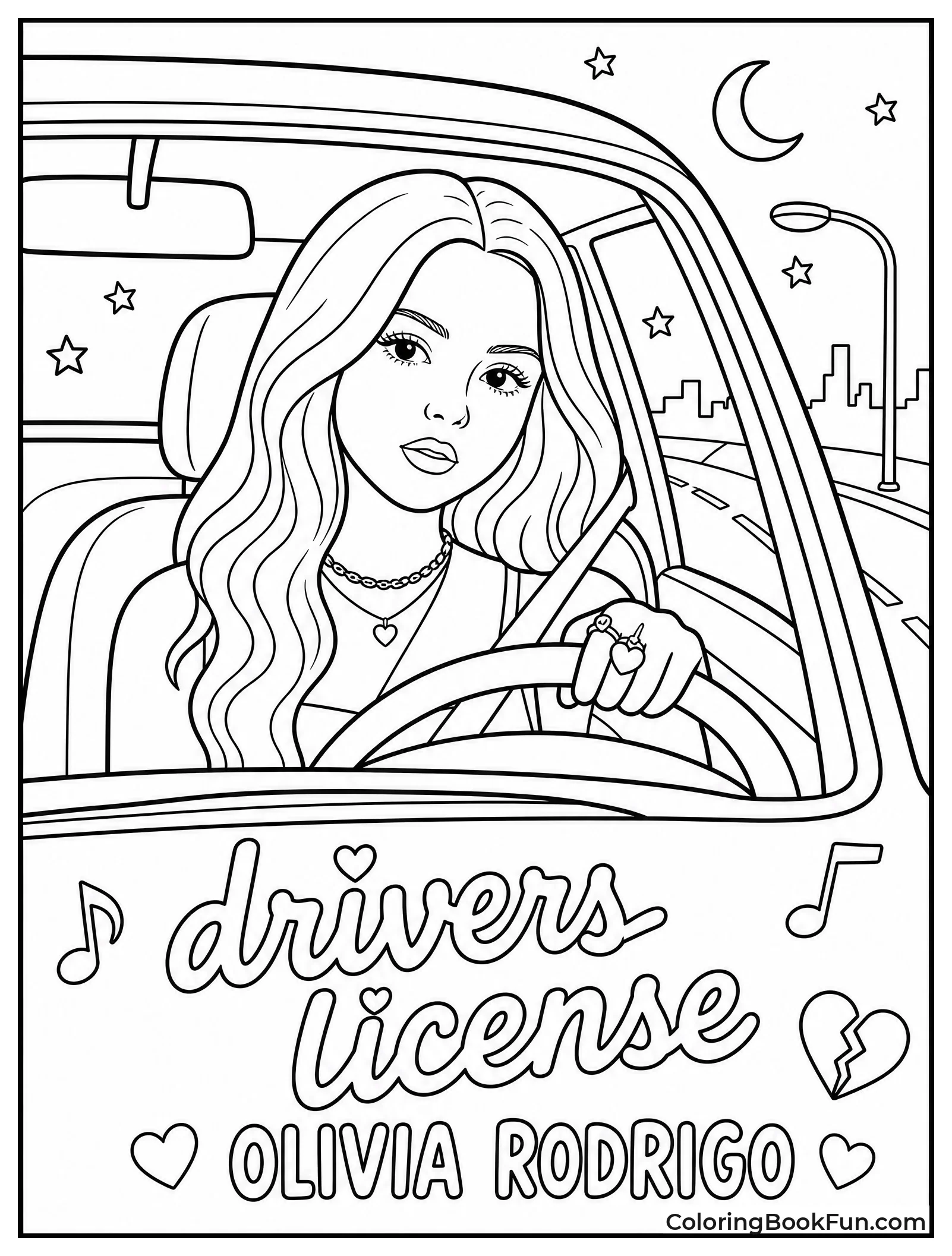 Olivia Driving in Her Car at Night
