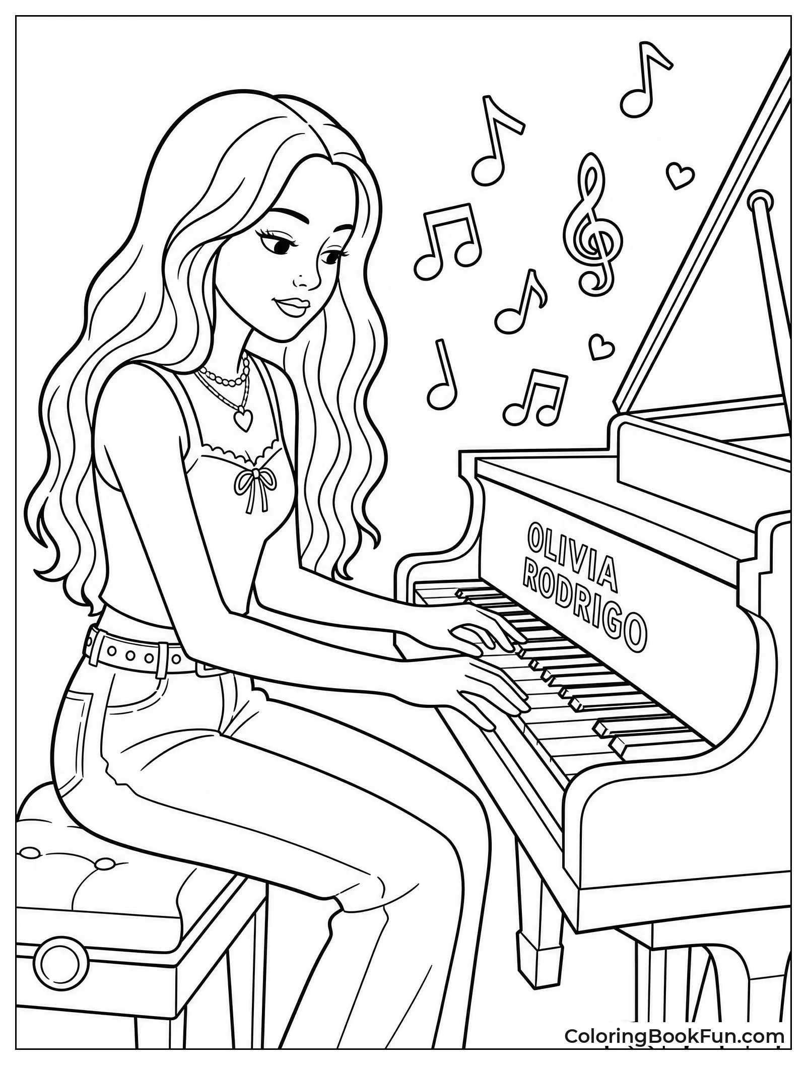 Olivia Practices Piano with Music Notes