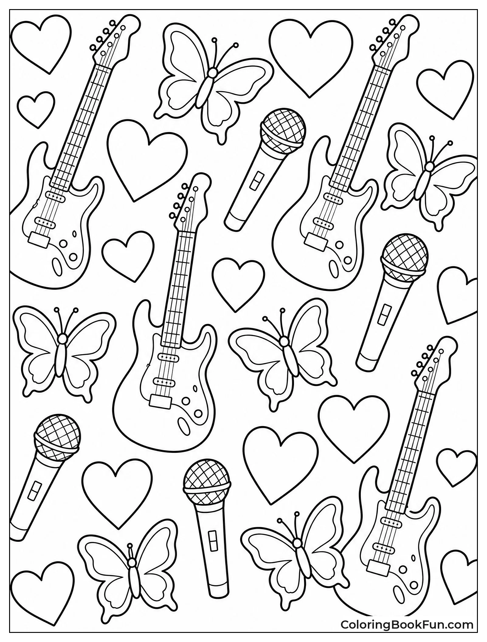 Pattern of Guitars and Butterflies