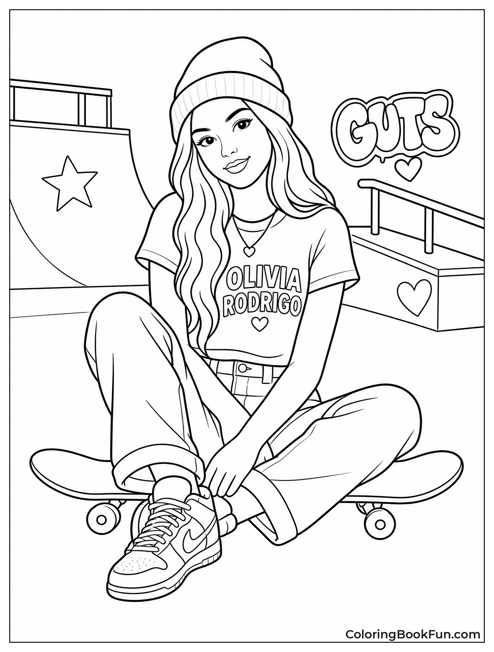 Olivia Sits on Skateboard in Park