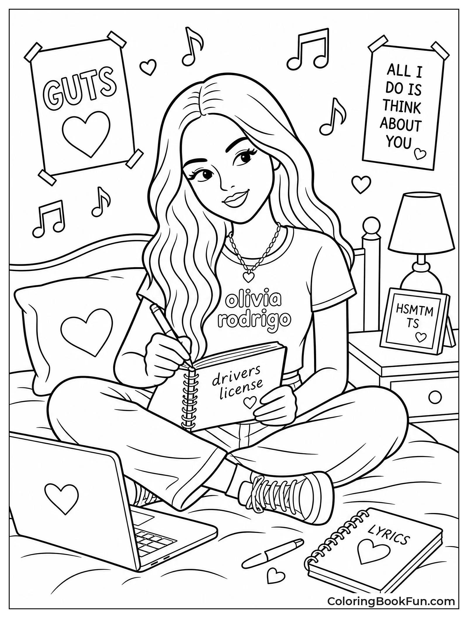 Olivia Writes Song Lyrics in Notebook