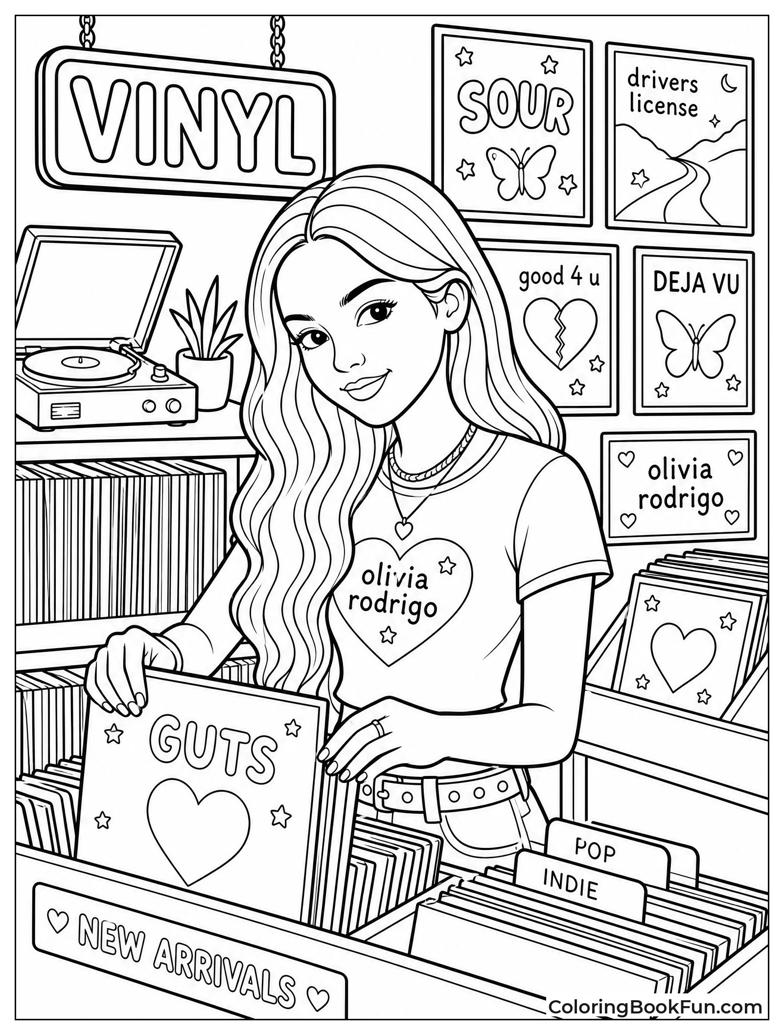 Olivia Browses Records in Shop
