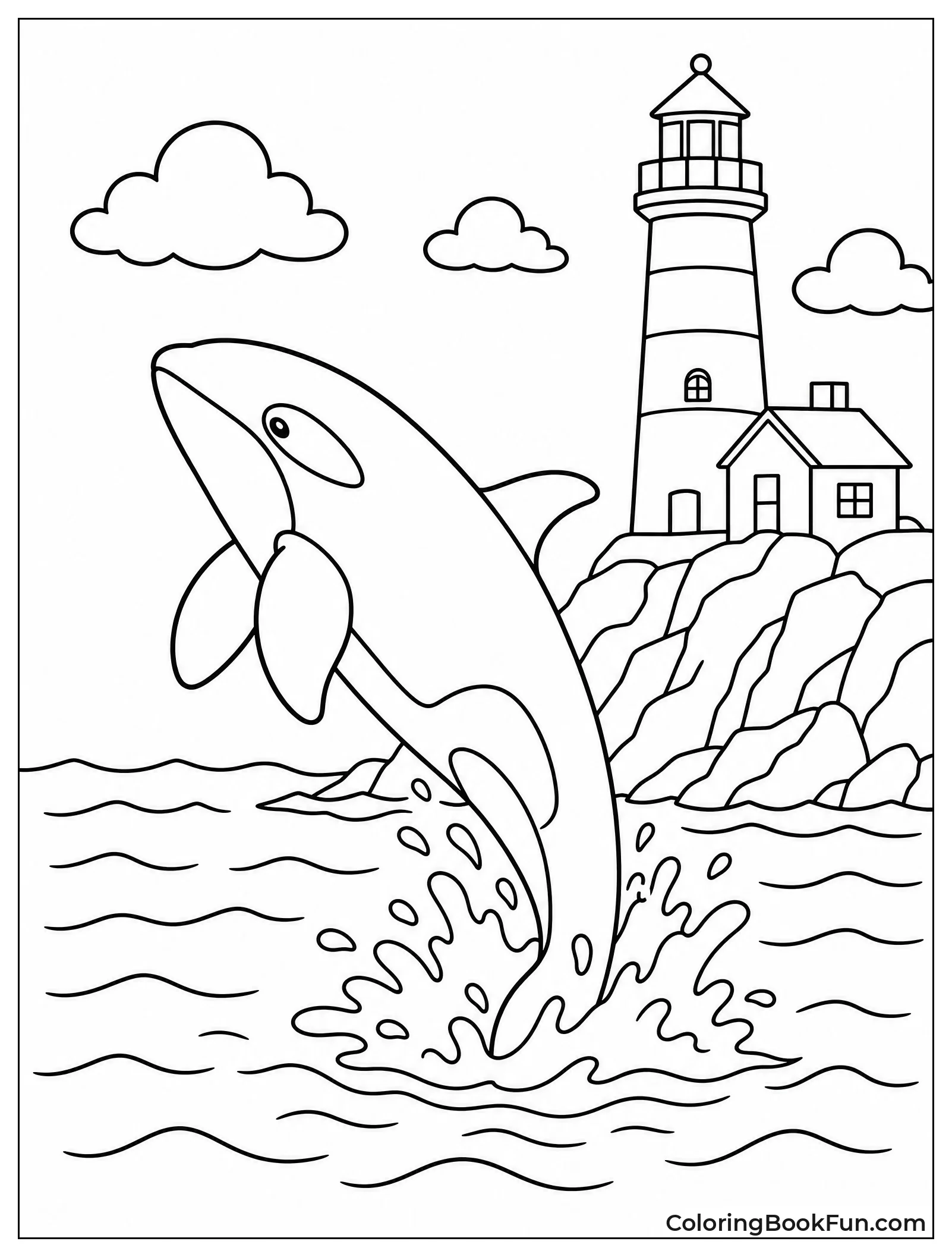 Orca Breaching near Lighthouse