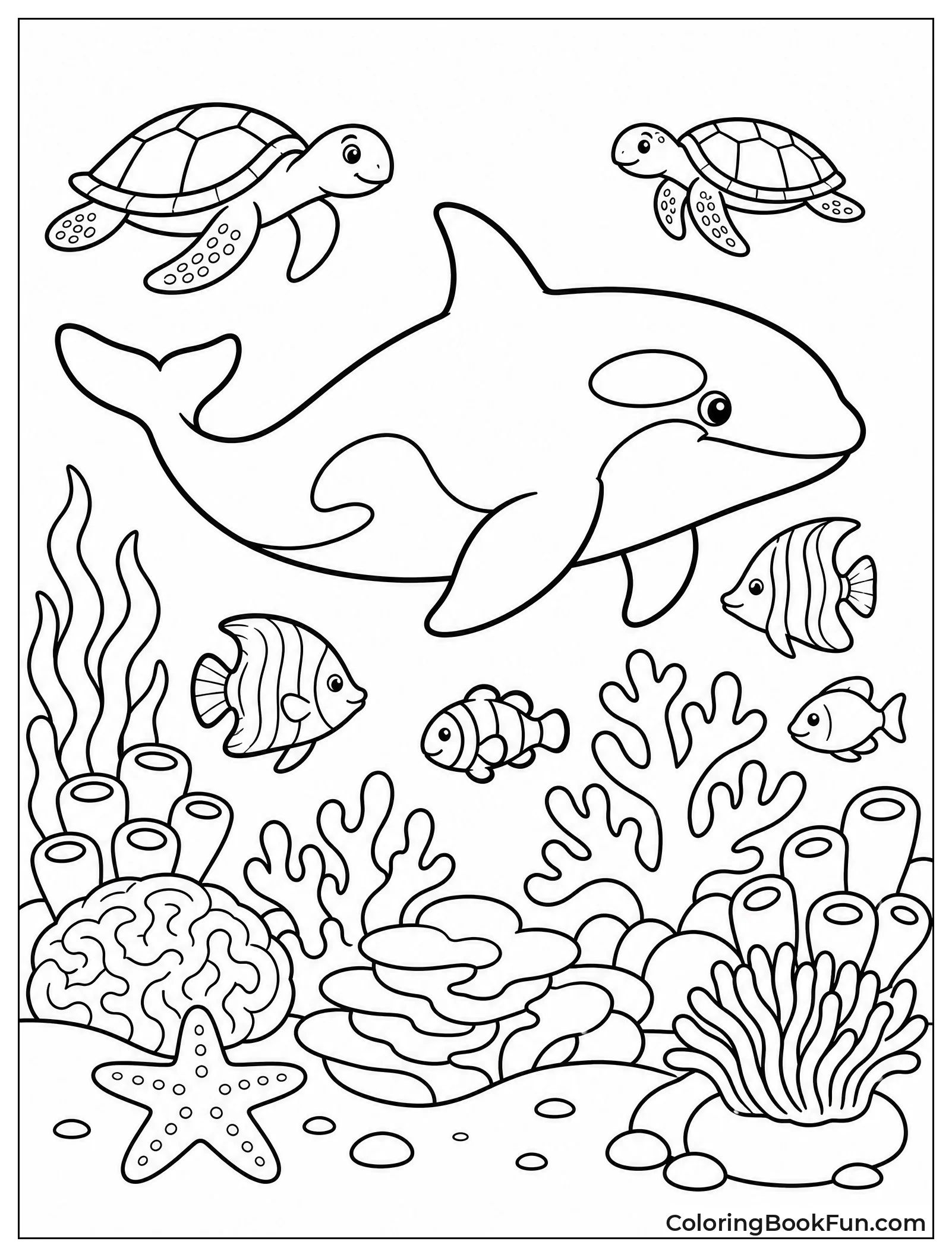 Orca Swimming by Coral Reef