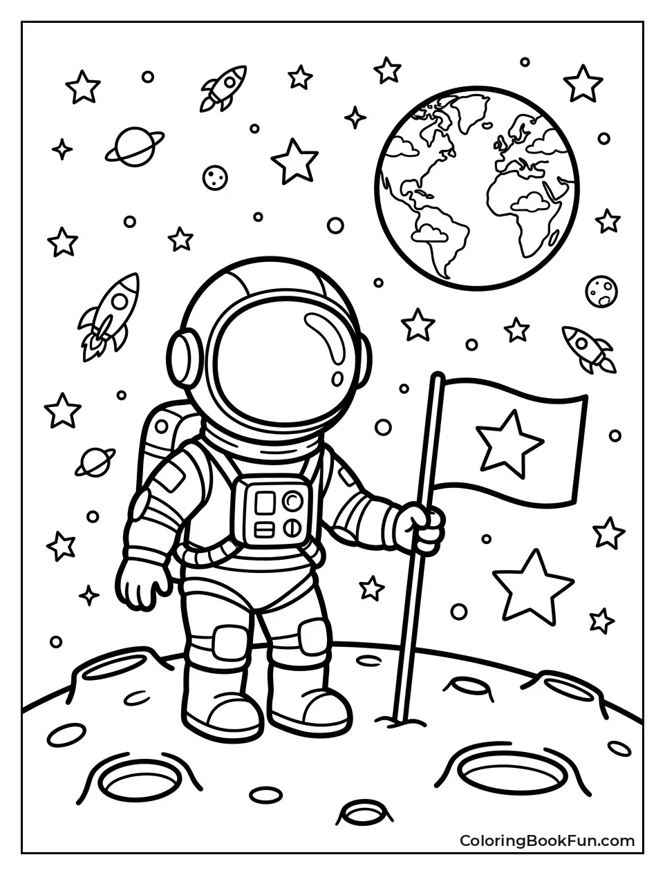 Astronaut Planting Flag on the Moon