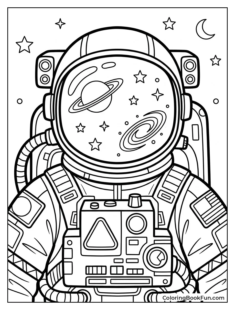 Astronaut Helmet Reflecting Stars and Planets