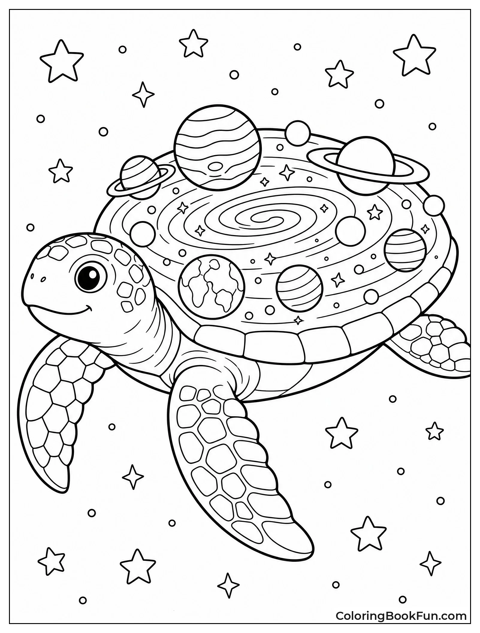 Giant Turtle Swimming Through Stars