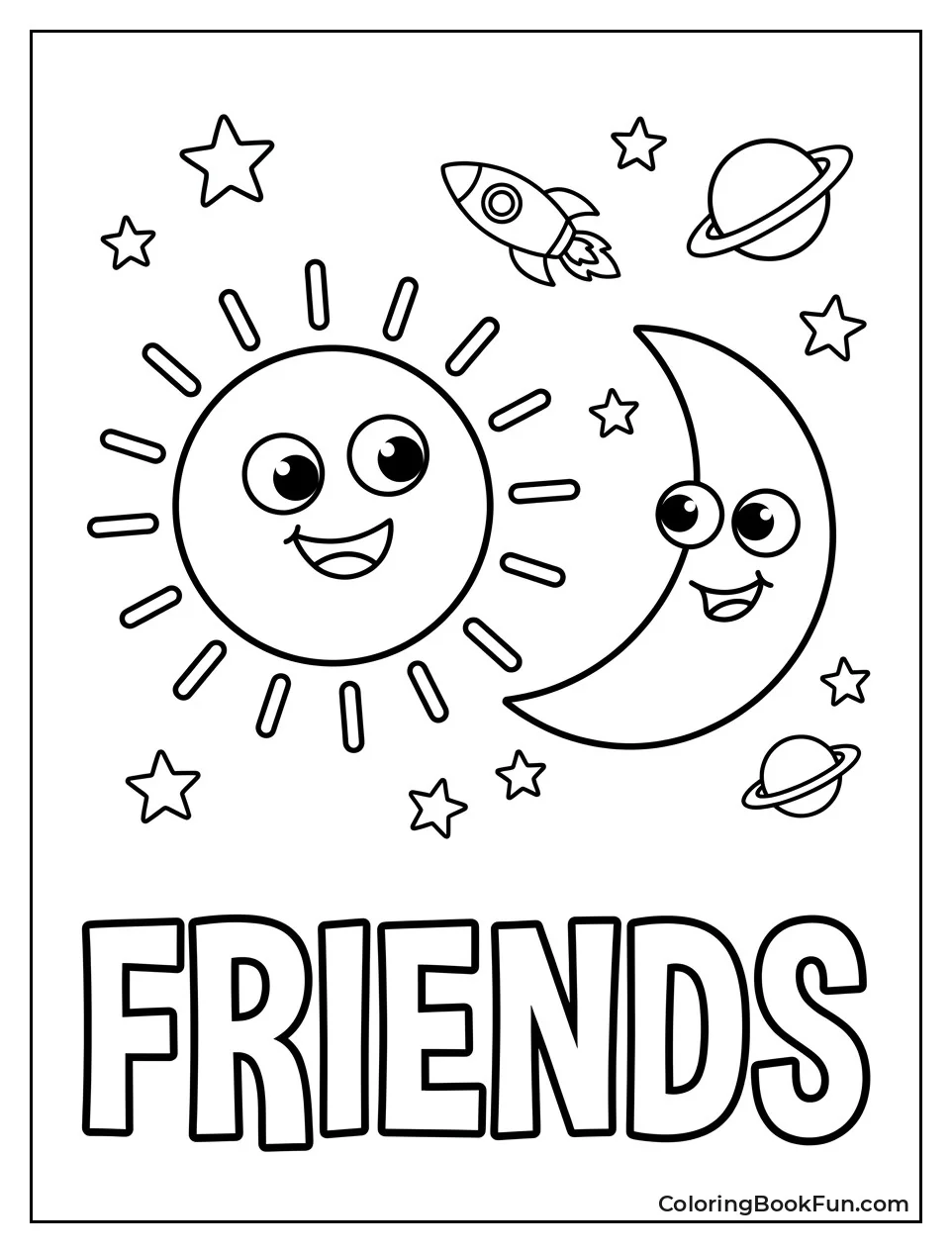 Cute Sun and Moon with Faces