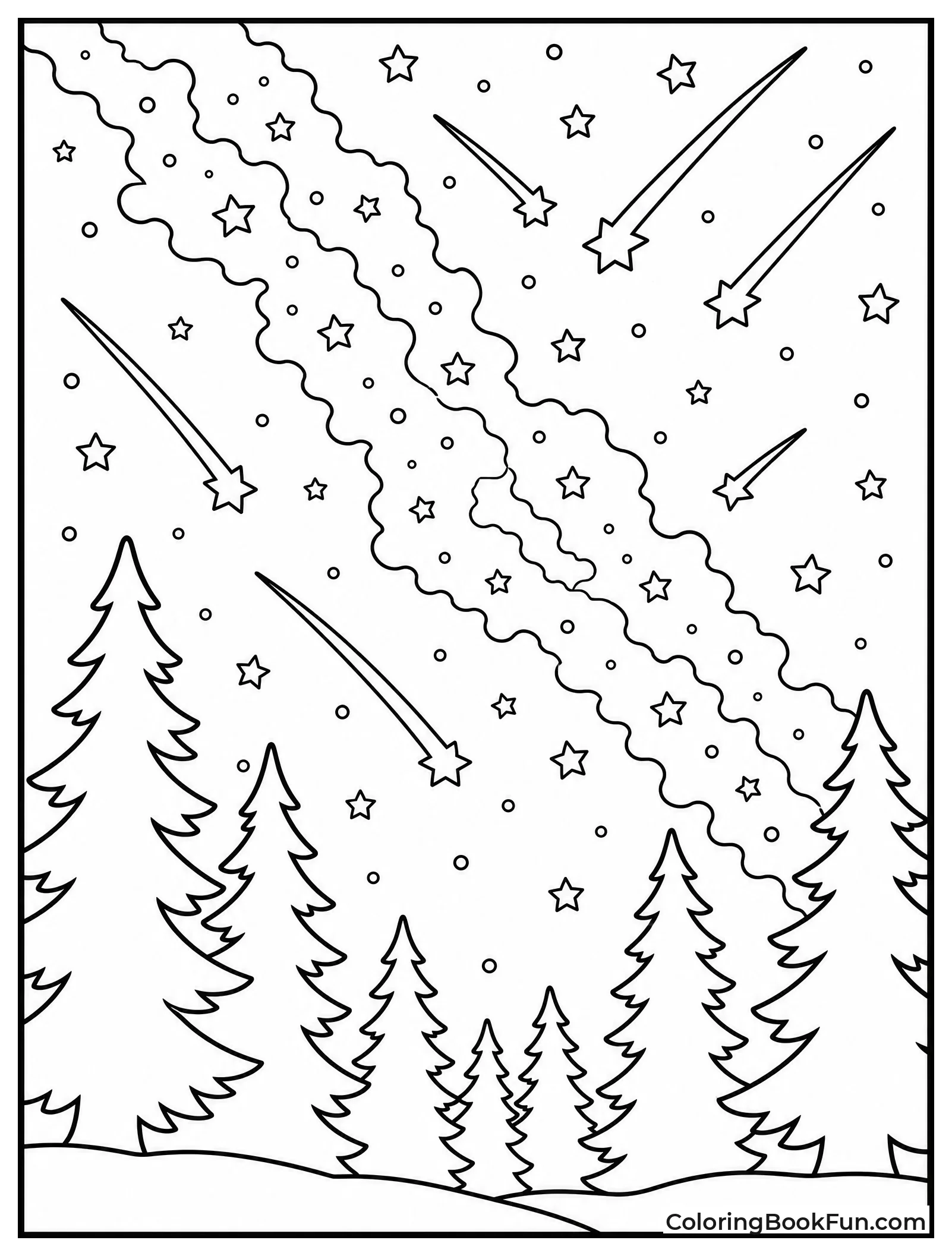Meteors Streaking over a Forest