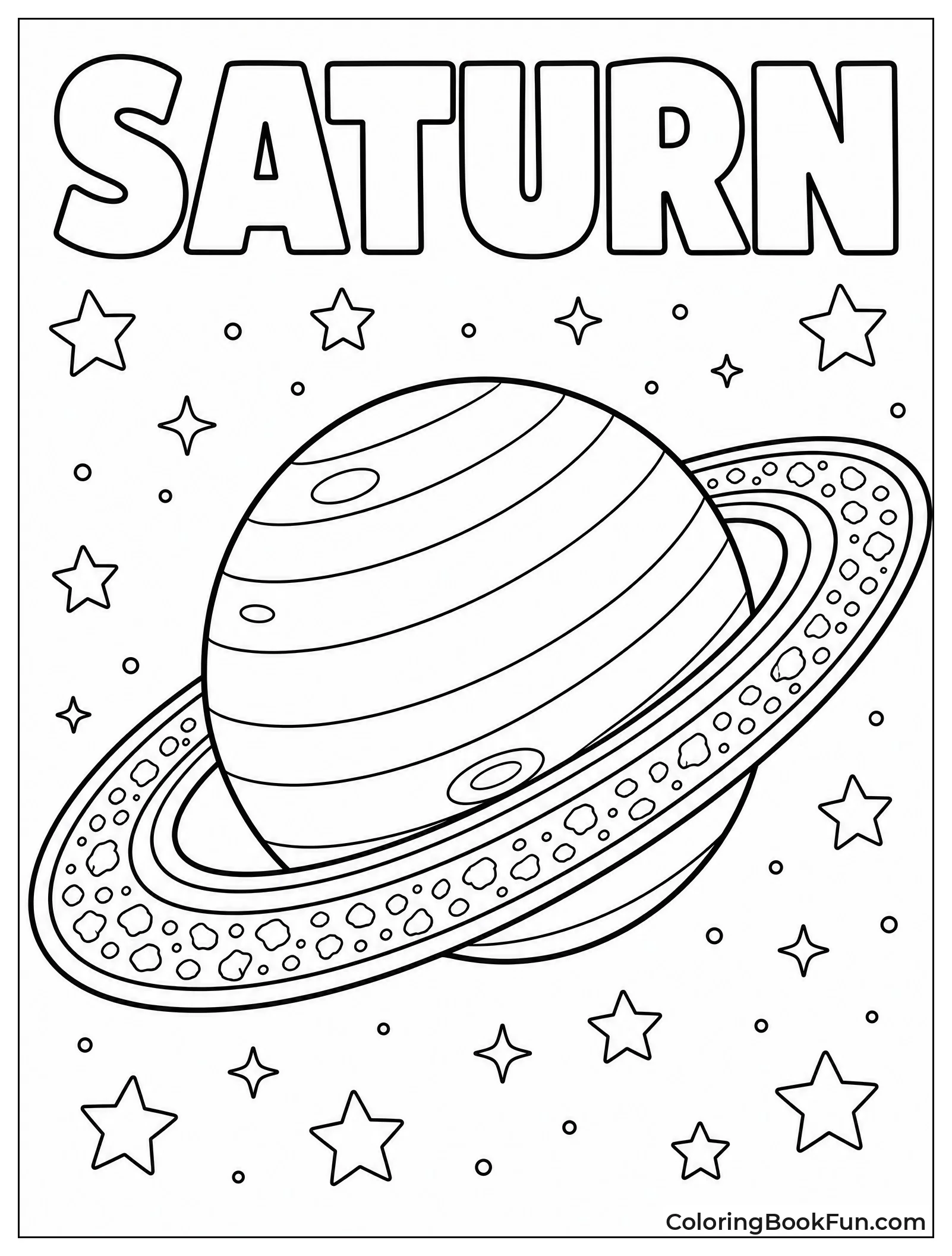 Saturn with Rings in Space
