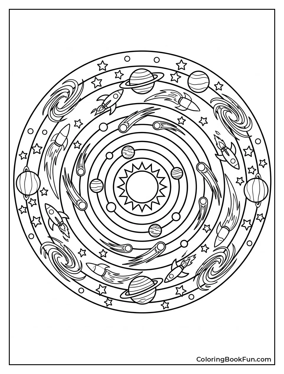 Space Mandala with Planets and Stars