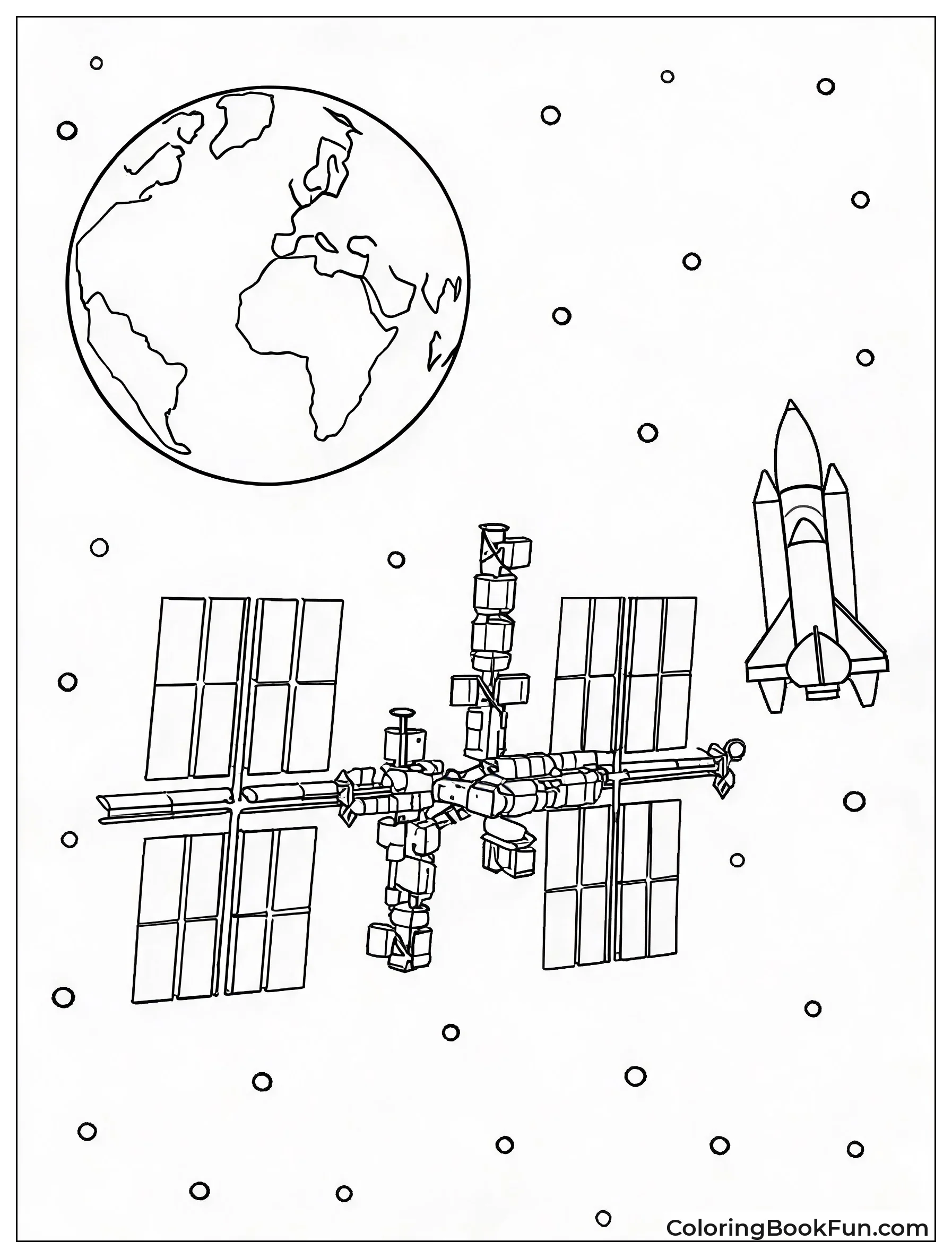 Space Station Orbiting Earth with Rocket