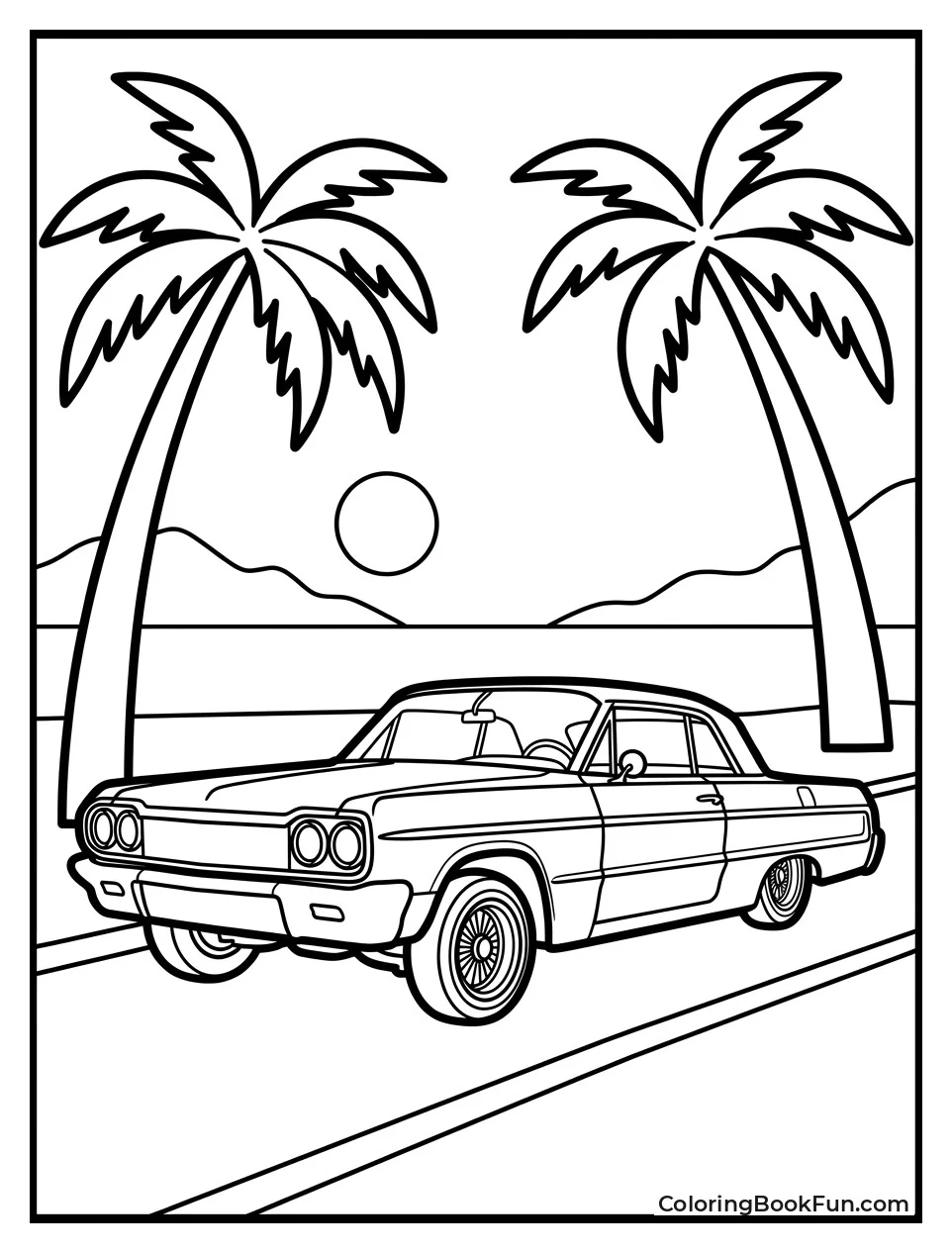 Lowrider Sits under Palm Trees