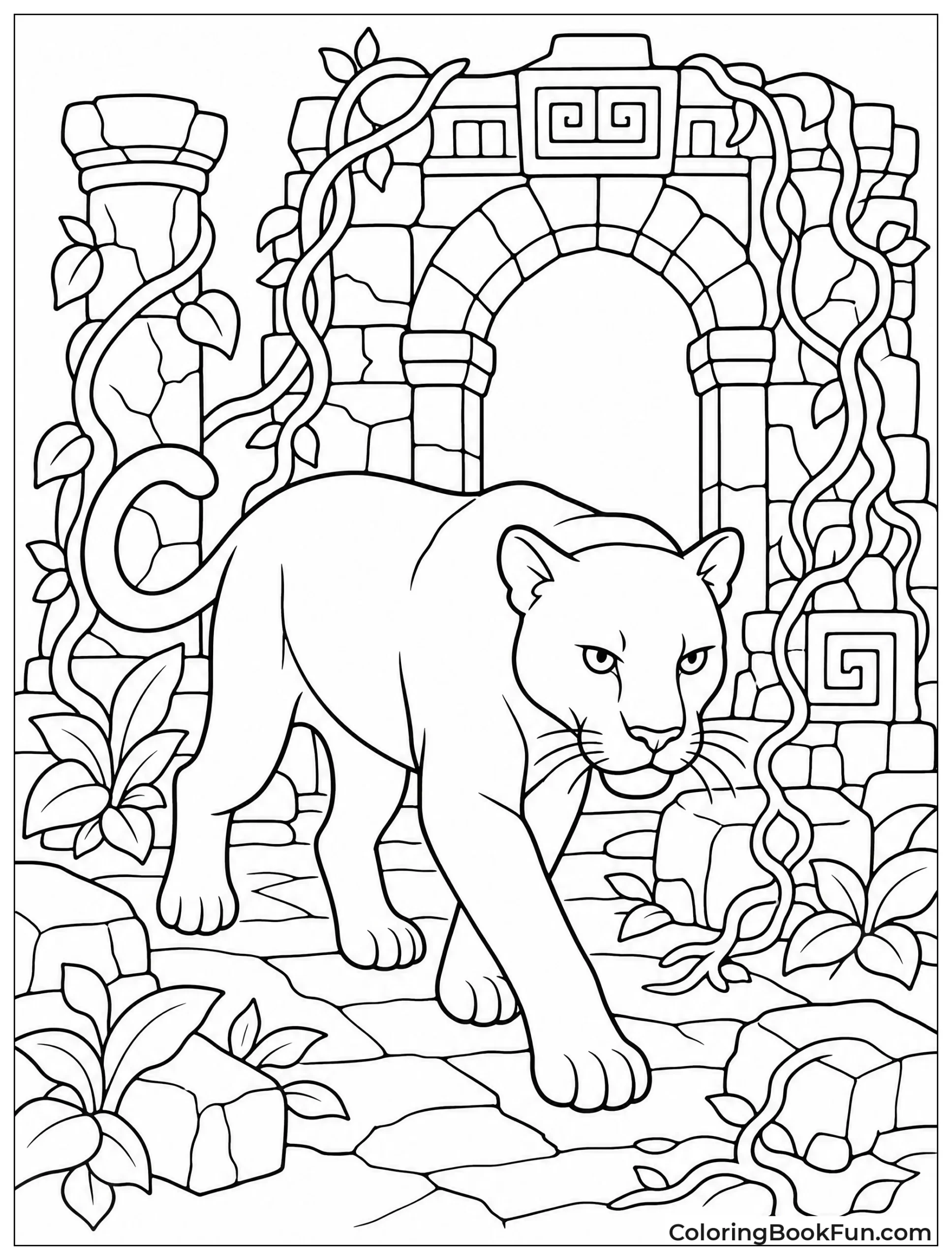 Panther in Ancient Temple Ruins