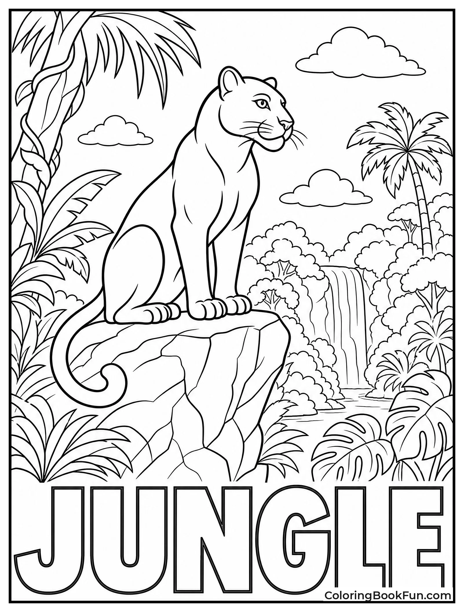 Panther Overlooking Lush Rainforest