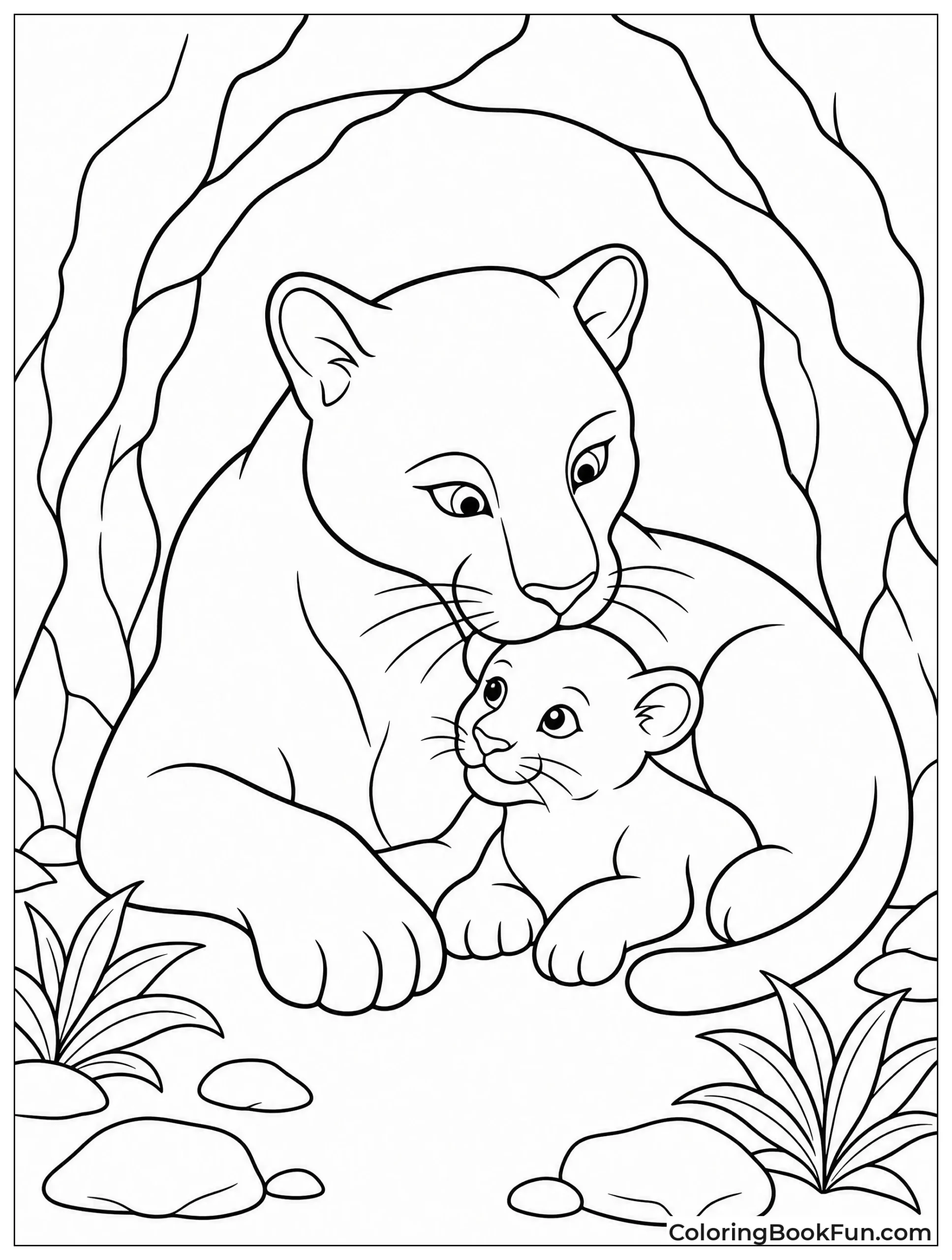Mother Panther Nuzzling Her Cub