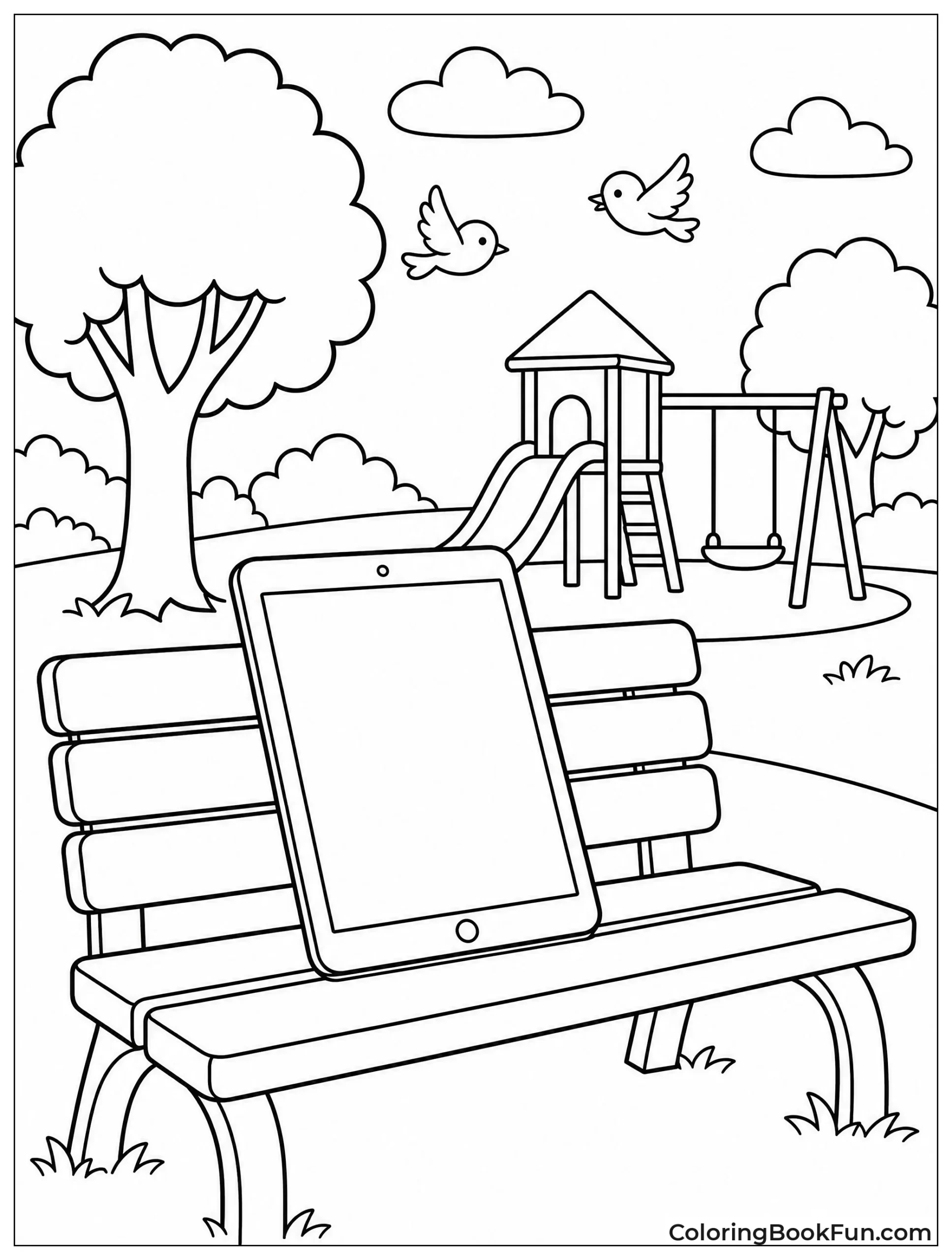 iPad Rests on Park Bench