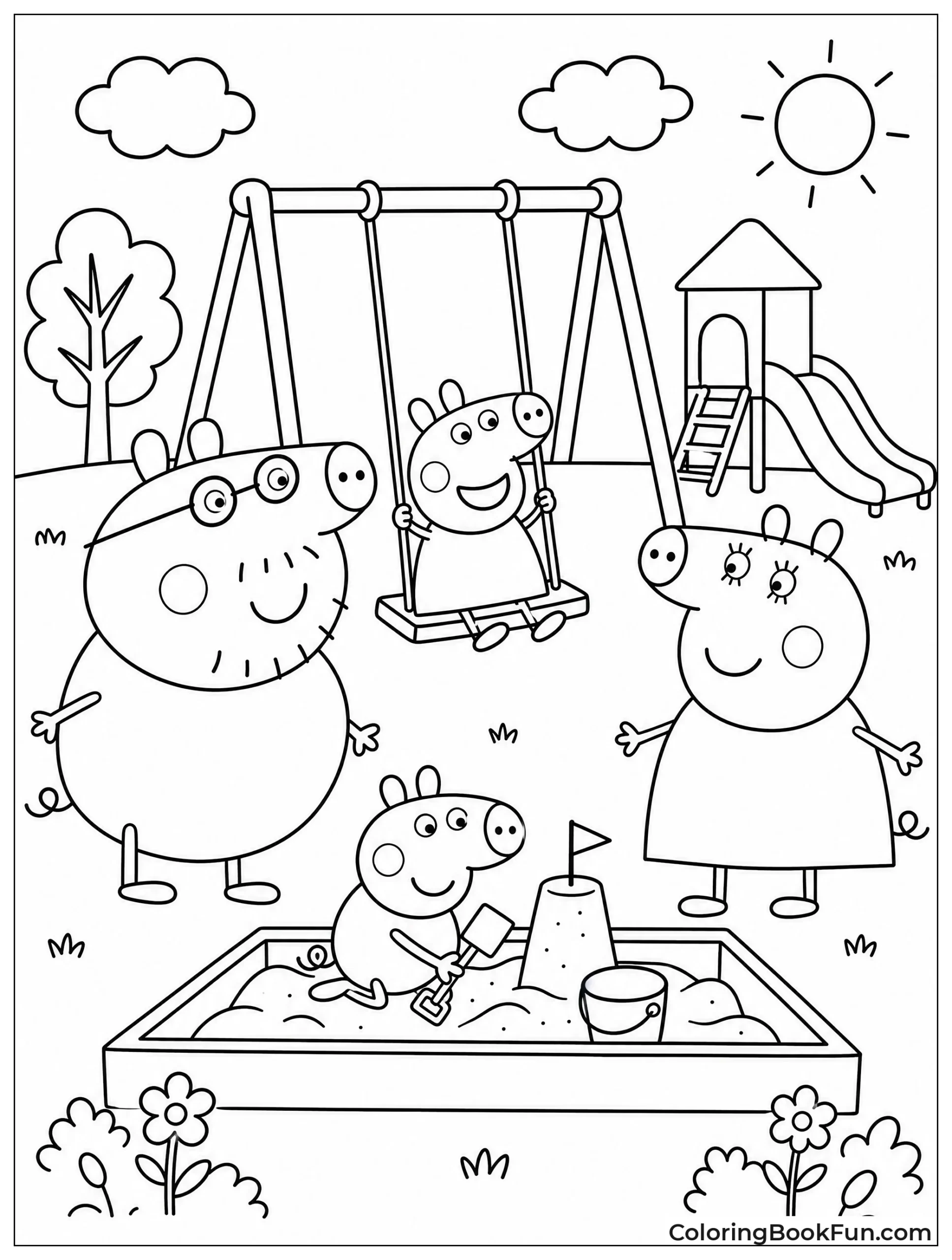 Peppa Pig Swinging with Her Family