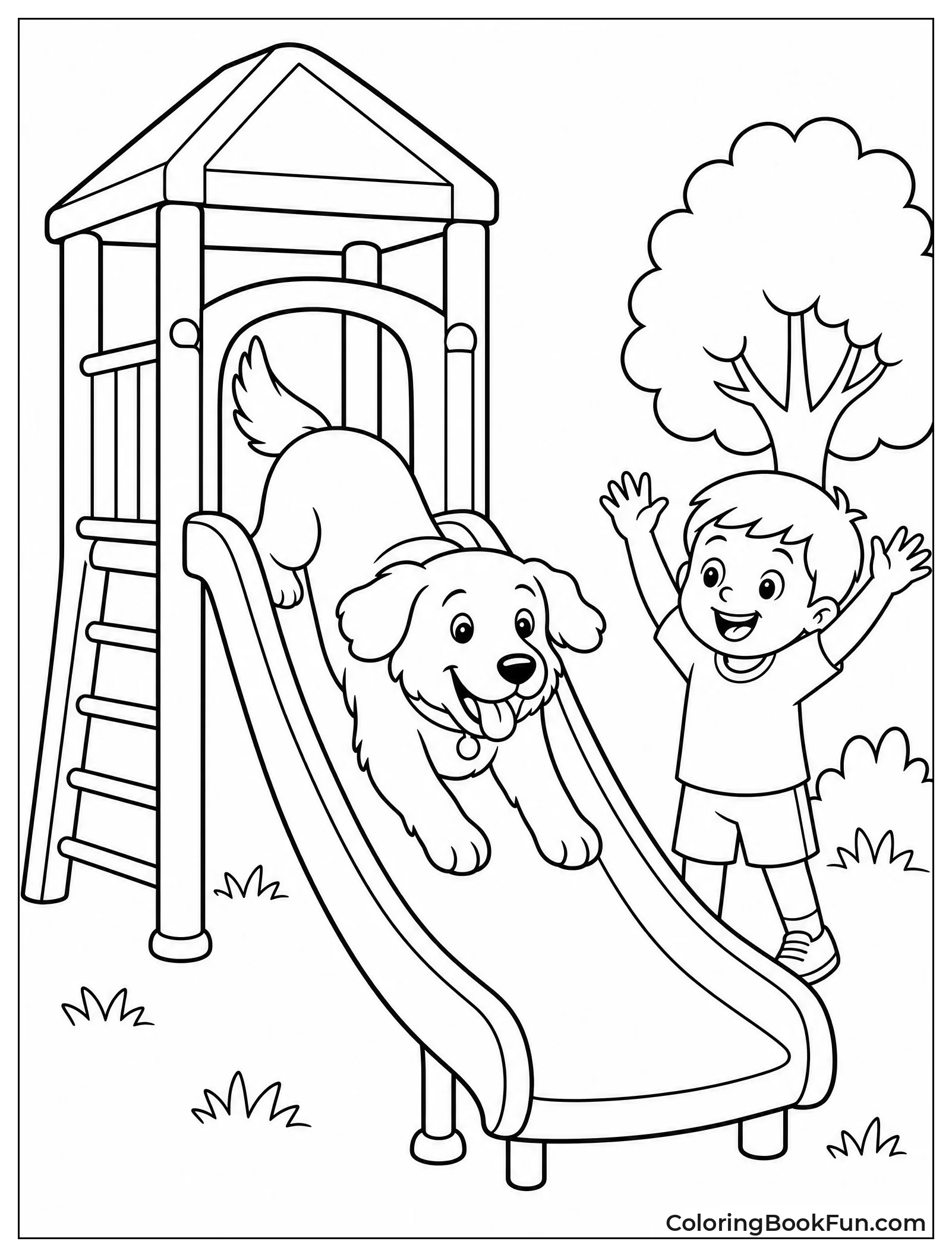 Dog Sliding Down Playground Slide